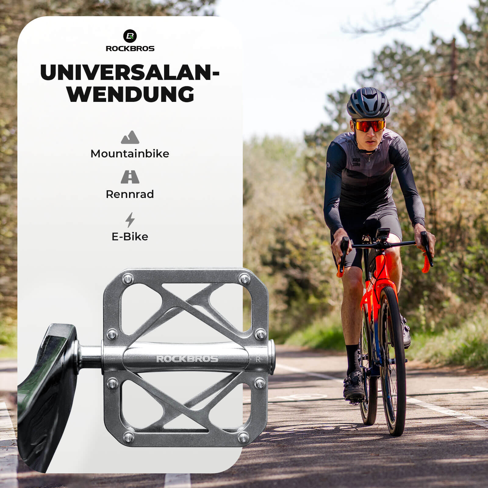 ROCKBROS Fahrradpedale aus Titanlegierung 3-Lager MTB-Pedale Plattform 9/16 Zoll