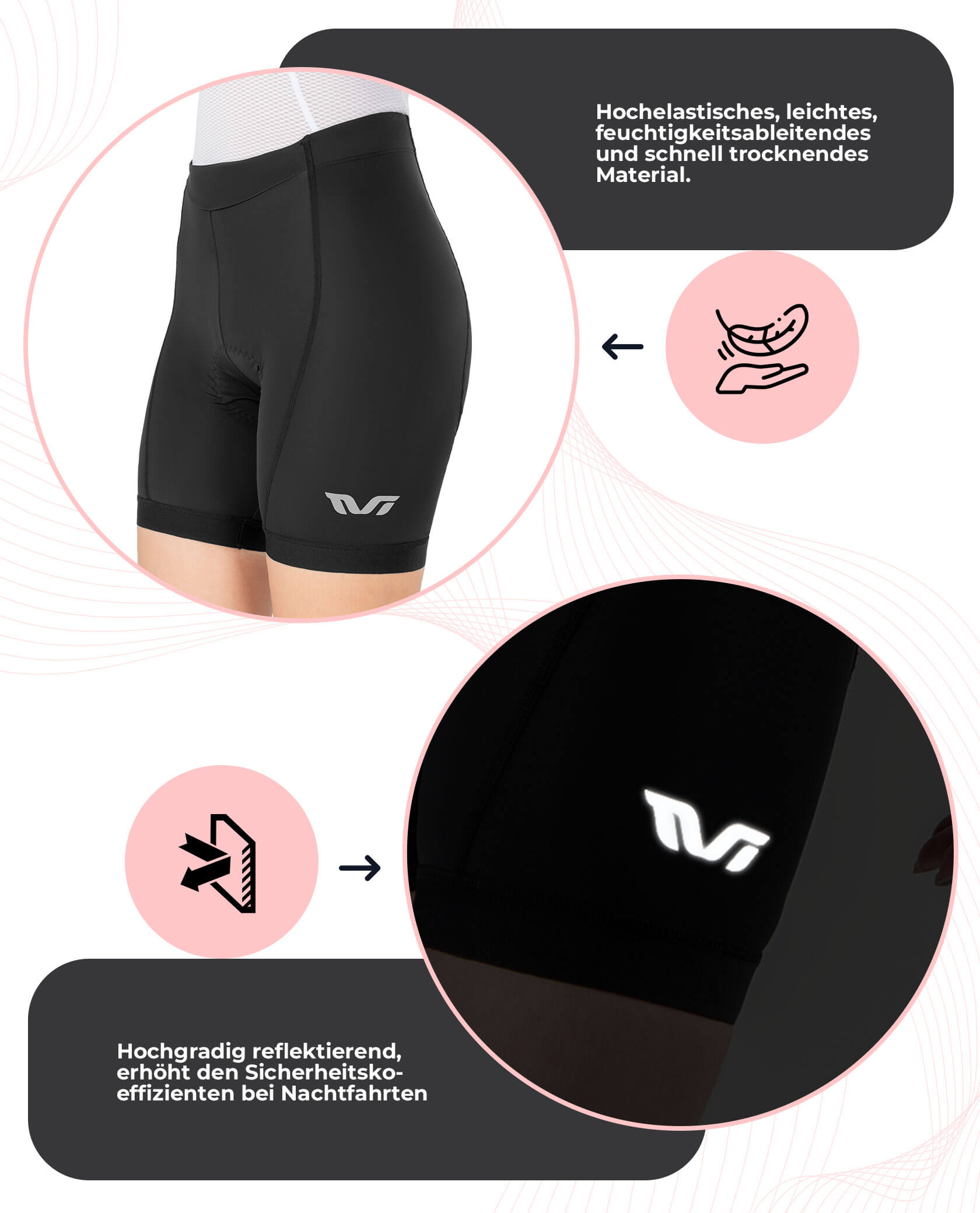 TVI Damen Radlerhose Gepolstert Fahrradhose Schnell Trocknend