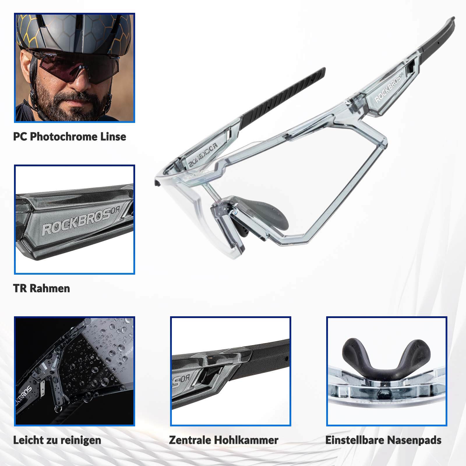 ROCKBROS Sonnenbrille Fahrradbrille Selbsttönend Outdoor UV400 Schutz