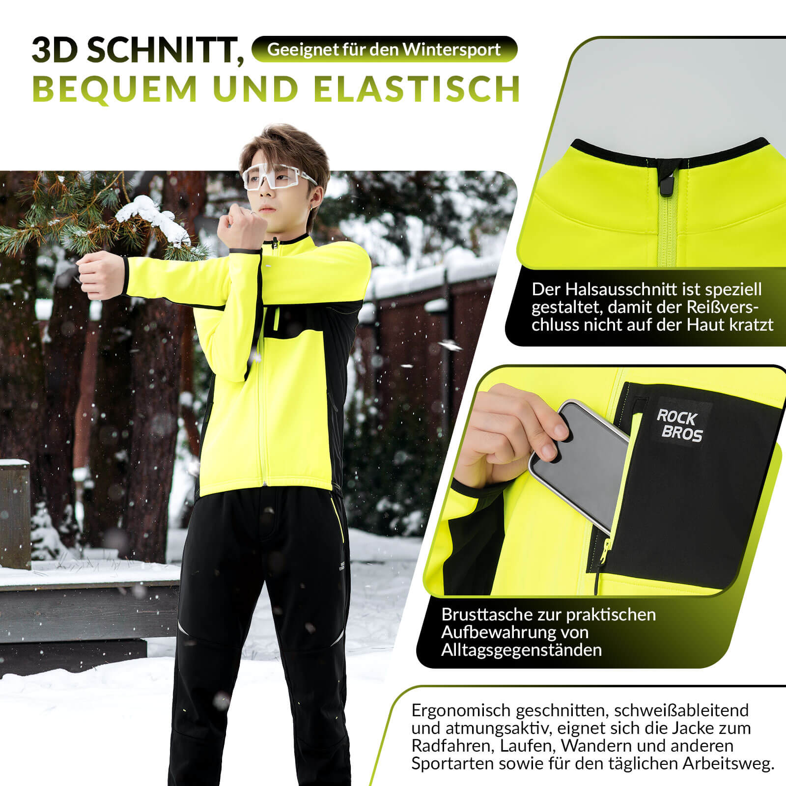 ROCKBROS Winter Fahrradjacke Herren Winddicht Warm Wanderjacke
