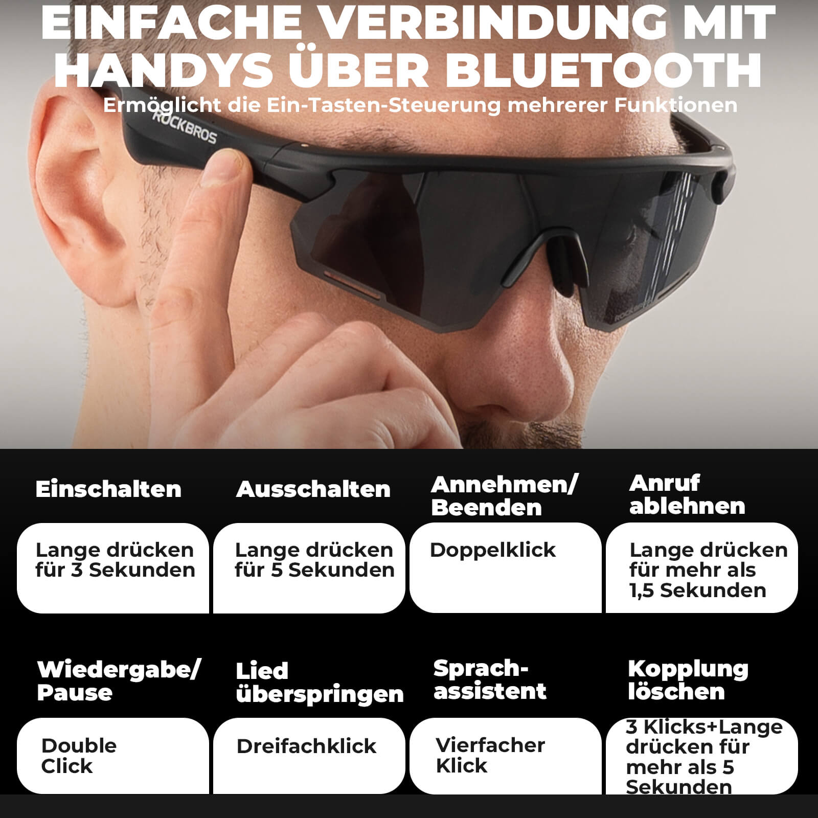 Smarte Fahrradbrille mit Bluetooth: Elektronisch, Selbsttönend & Polarisiert