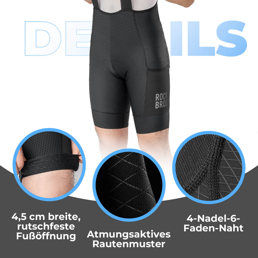 Herren Fahrrad Trägerhose mit Sitzpolster Atmungsaktiv Sommer