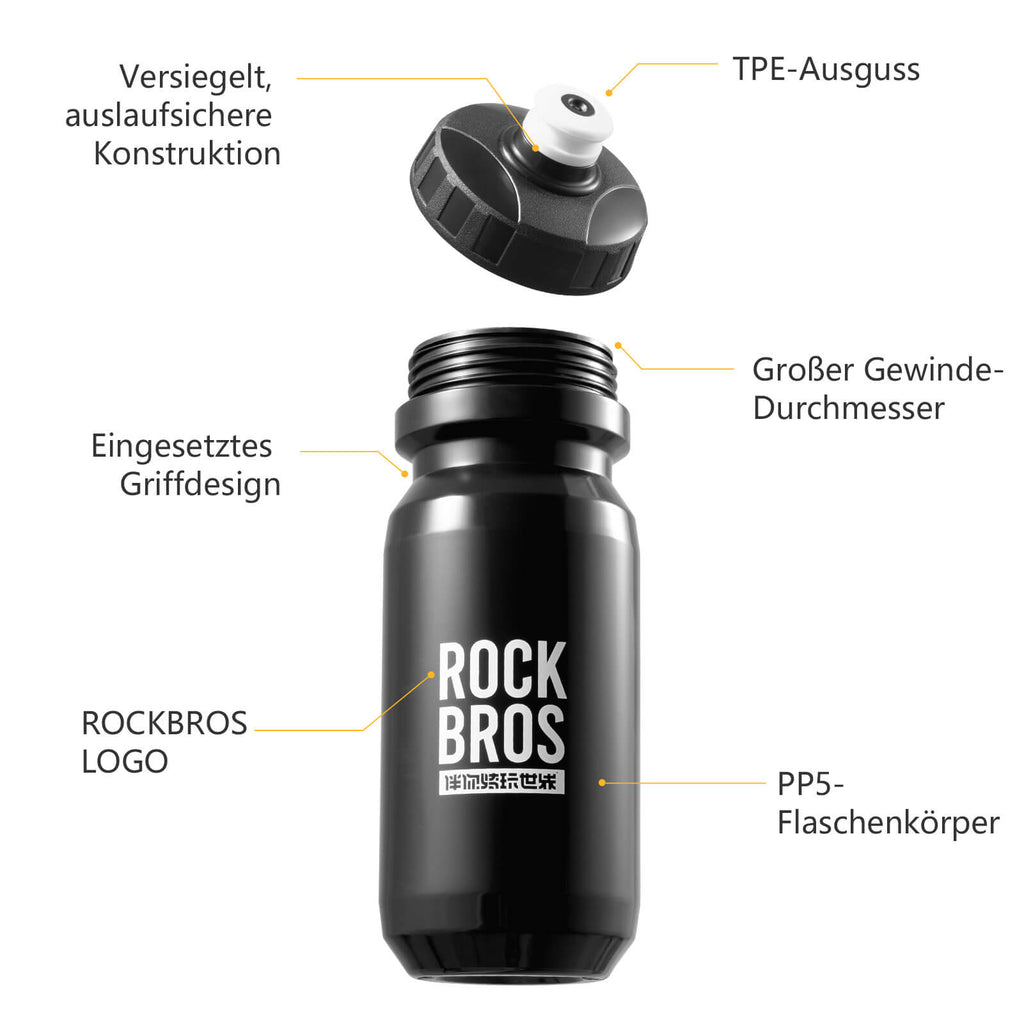 ROCKBROS Fahrrad Trinkflasche 600ml Trinkflasche BPA-Frei Auslaufsichere Flasche