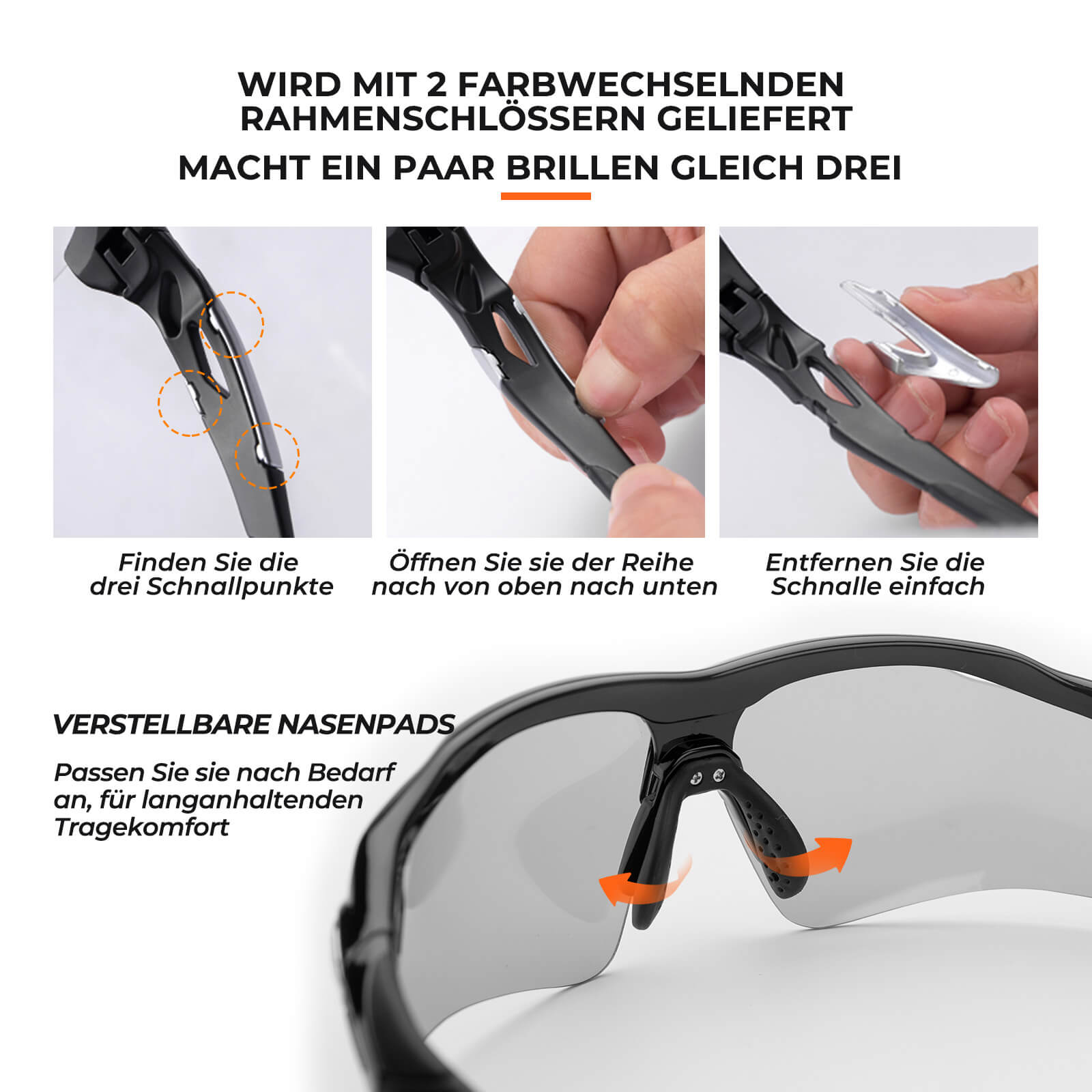 Photochromatische Fahrradbrille für Damen und Herren