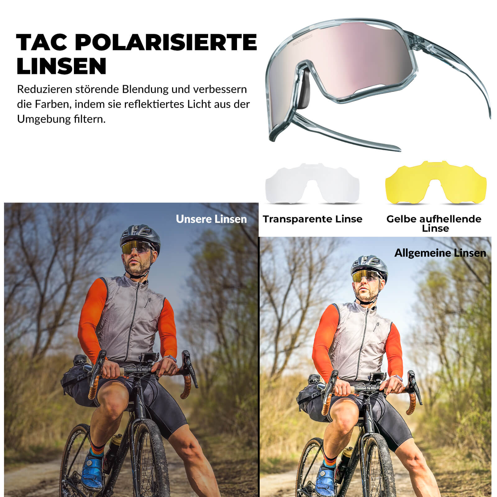 Polarisierte Unisex Fahrradbrille mit Wechsel-Nasenpads