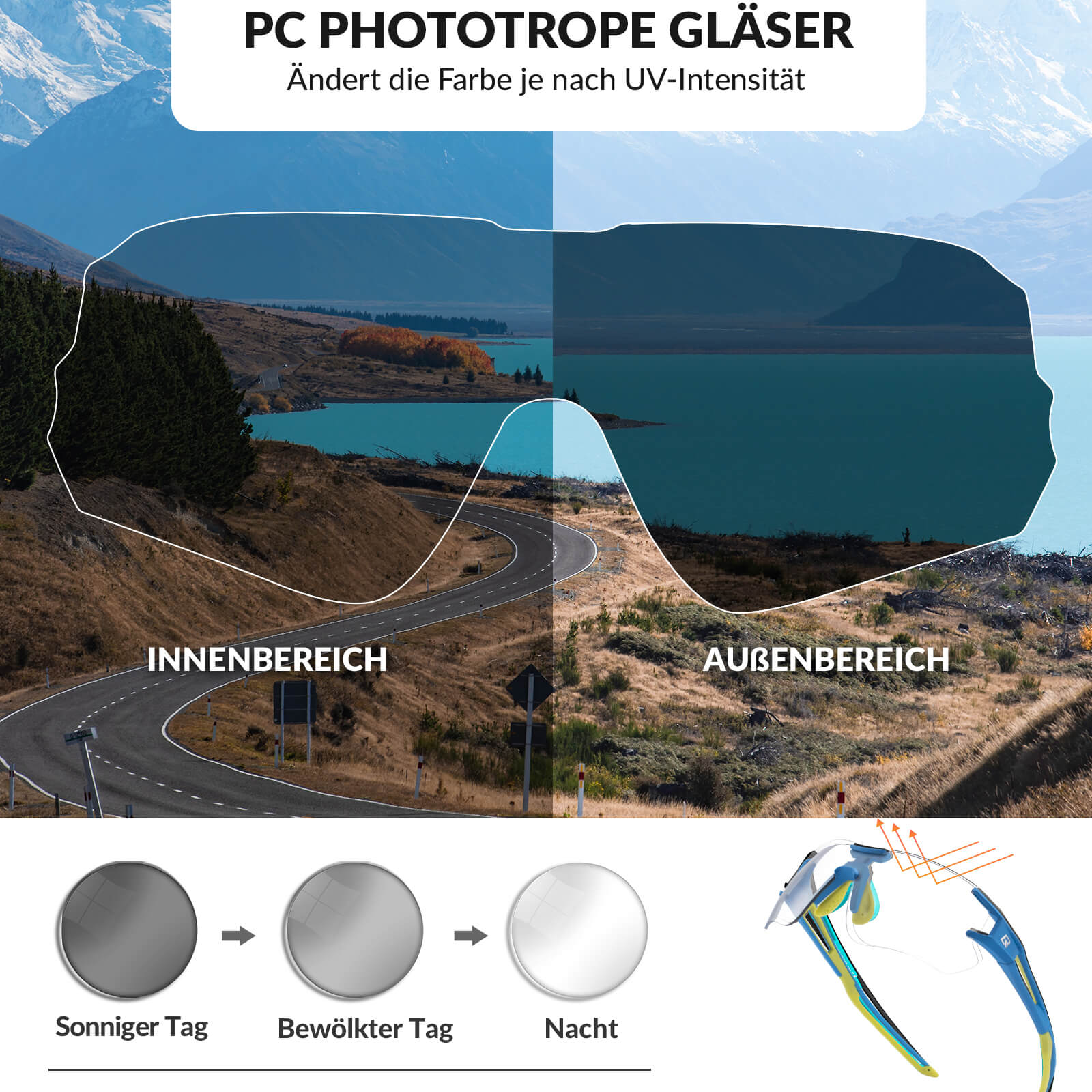Photochromic Radbrille für Damen und Herren (UV-Filter)