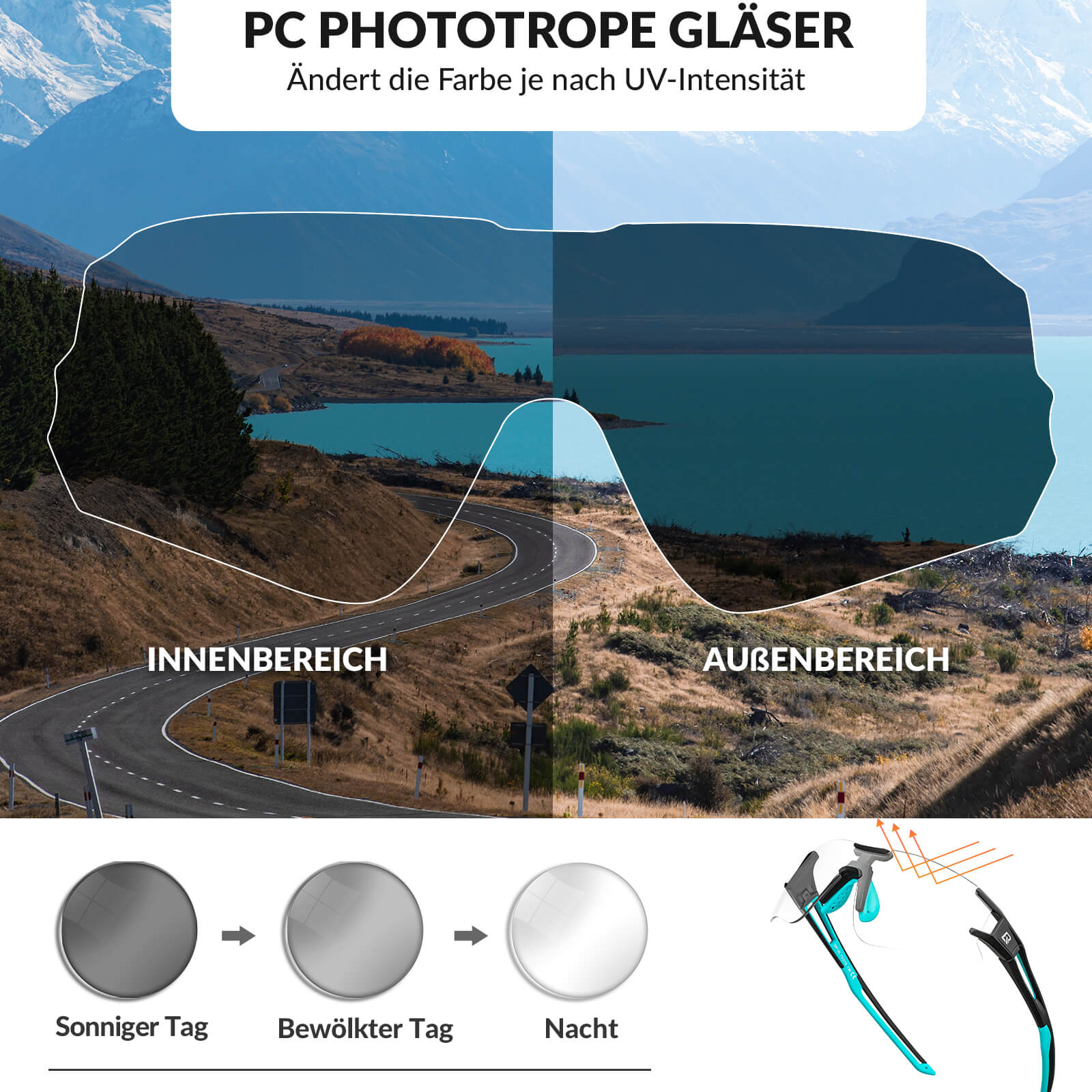 Photochromic Radbrille für Damen und Herren (UV-Filter)