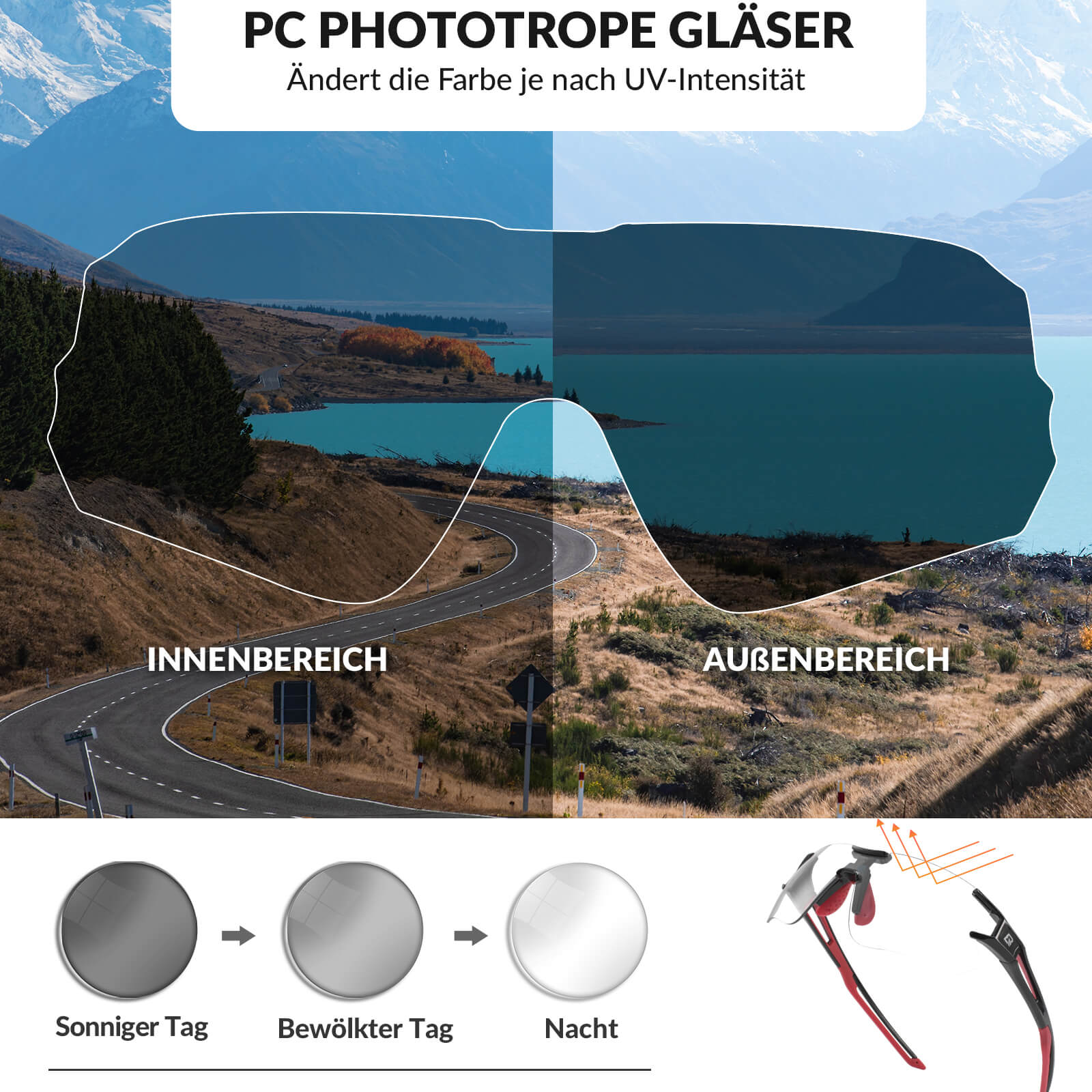 Photochromic Radbrille für Damen und Herren (UV-Filter)
