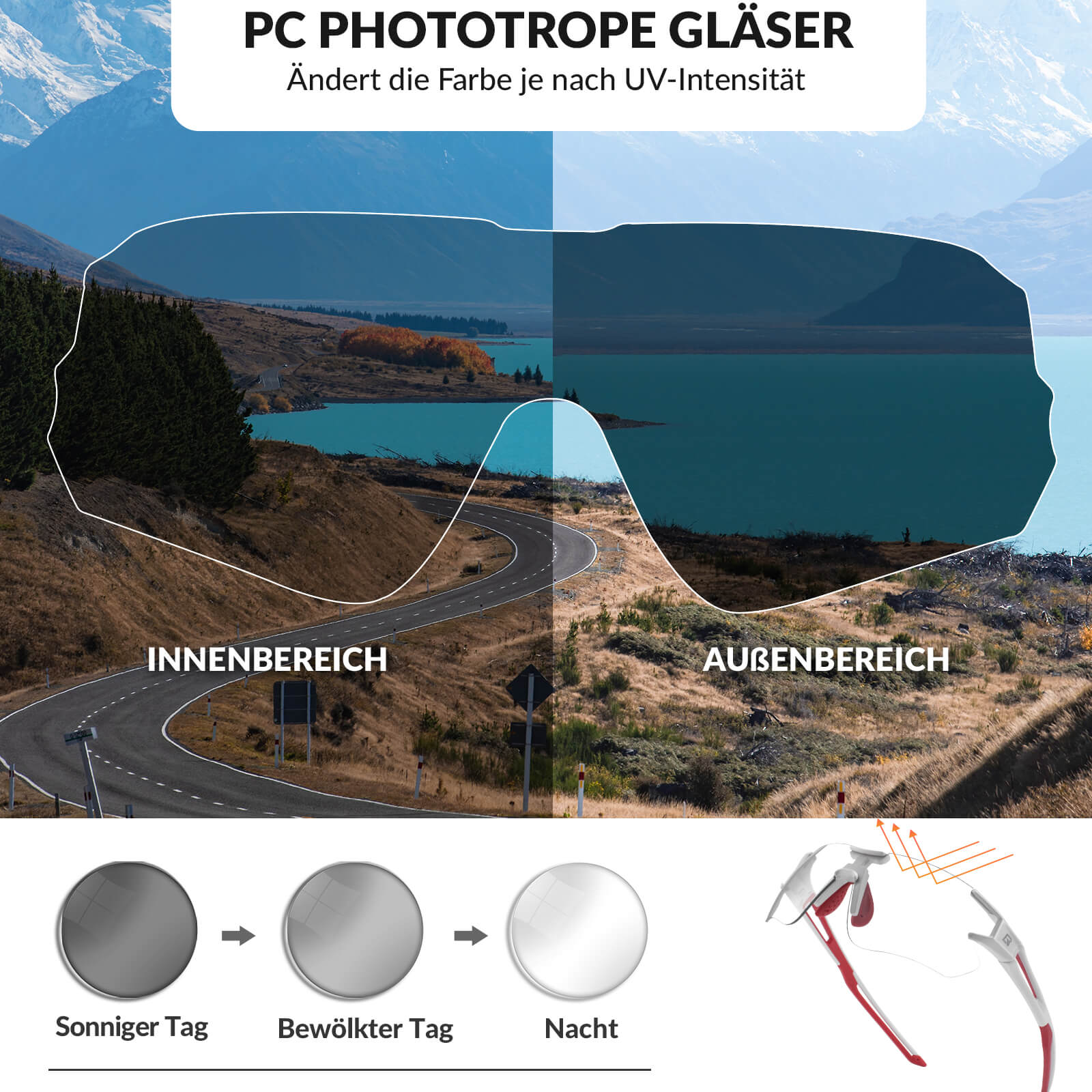 Photochromic Radbrille für Damen und Herren (UV-Filter)