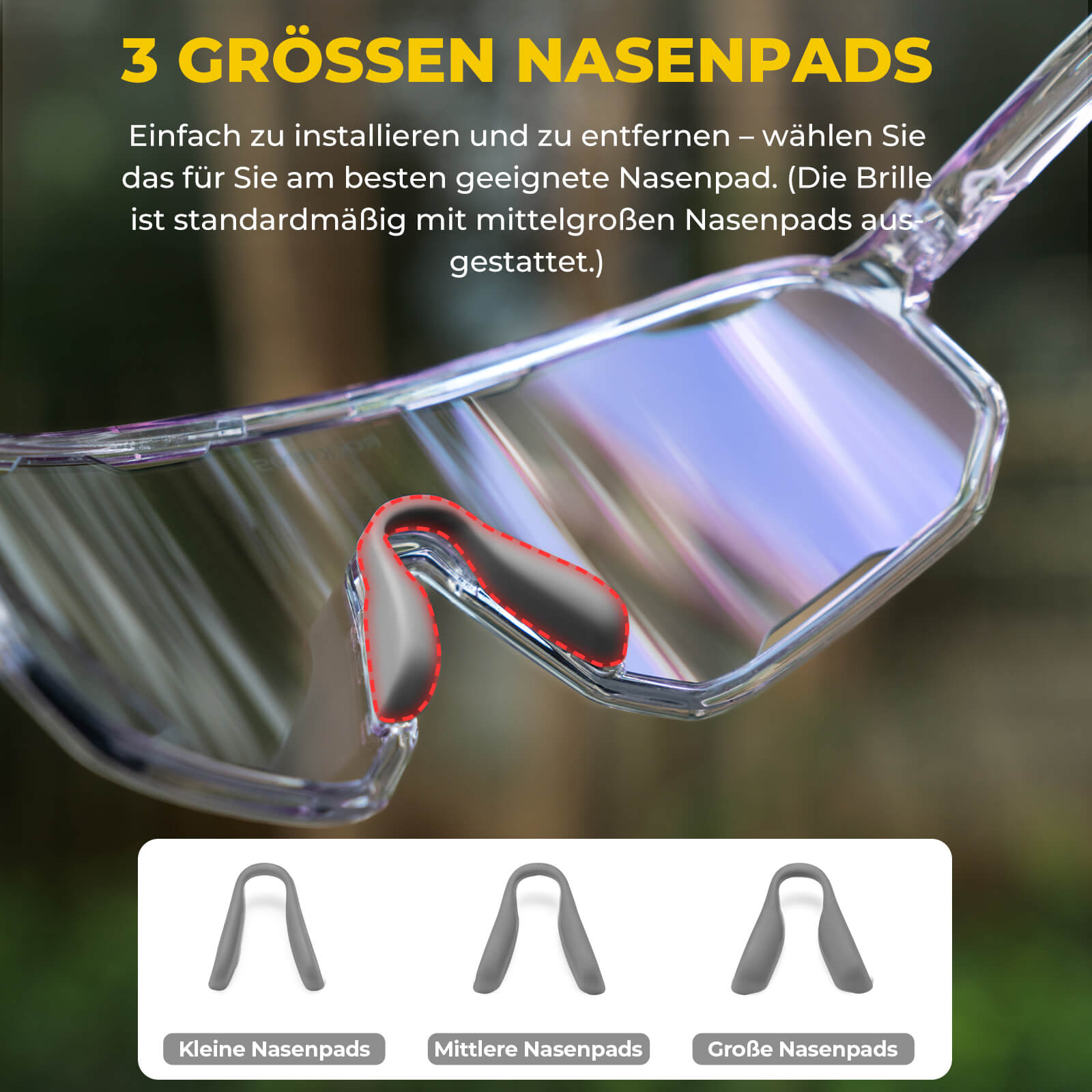 Selbsttönende Unisex Fahrradbrille mit Wechsel-Nasenpads