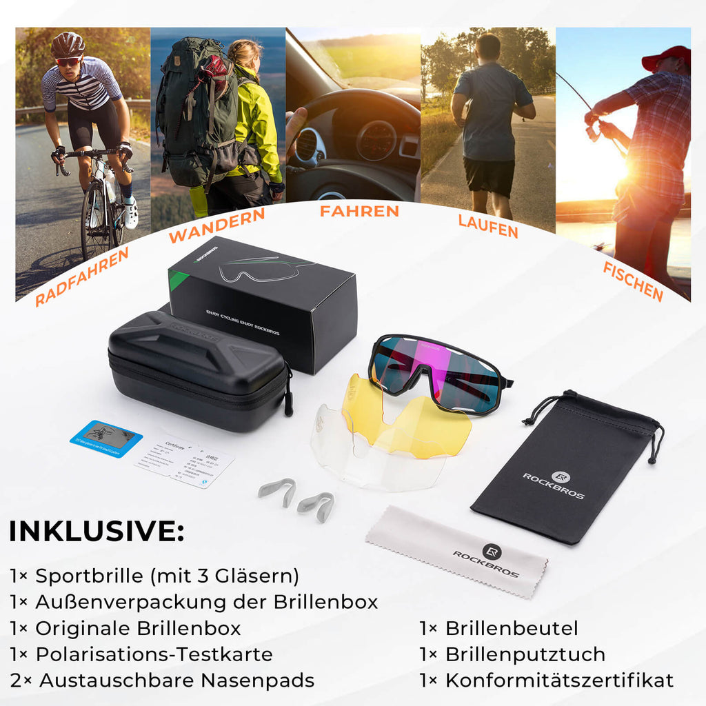 Selbsttönende Unisex Fahrradbrille mit Wechsel-Nasenpads