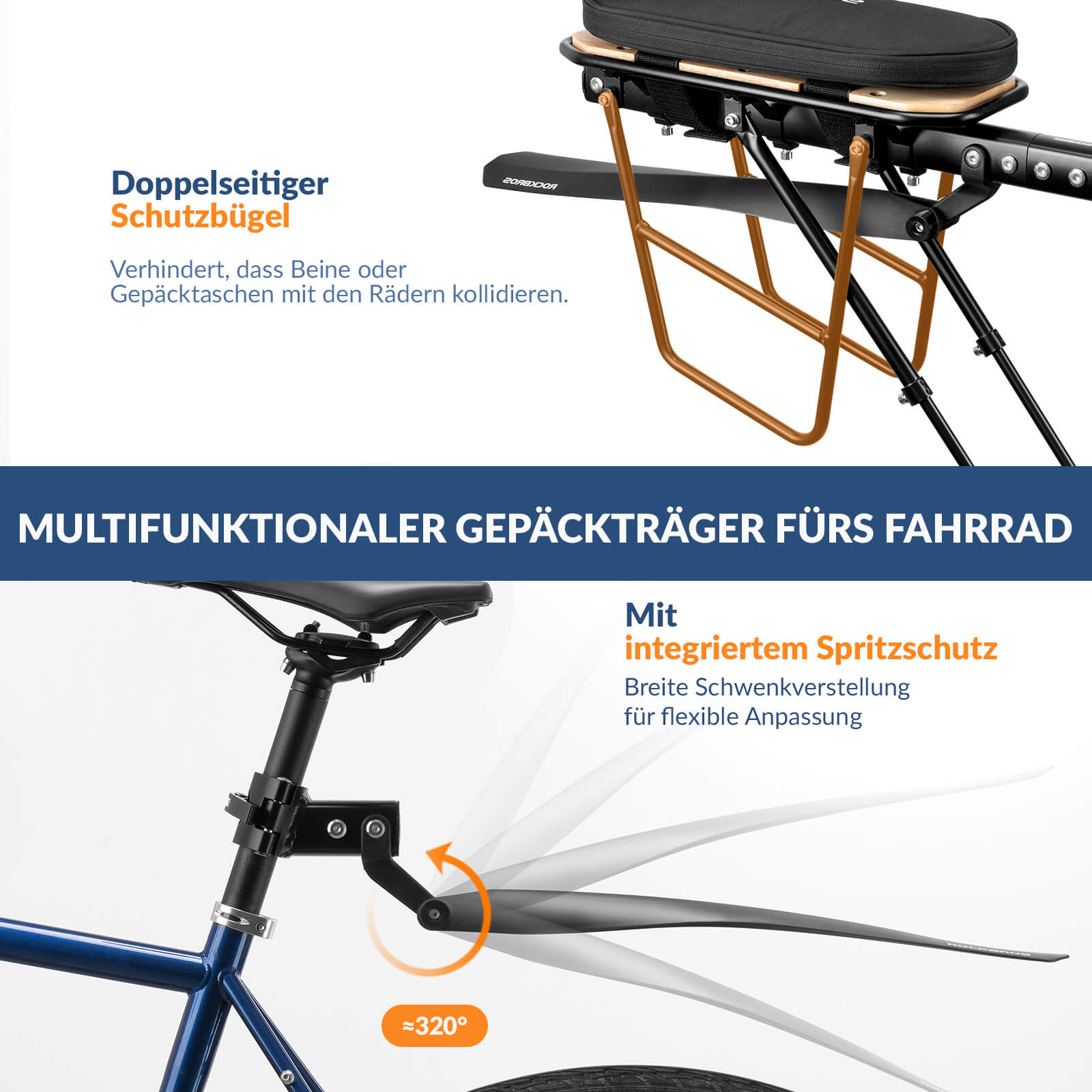 Fahrradgepäckträger mit Schutzblech Montage ohne Bohren 26-29 Zoll