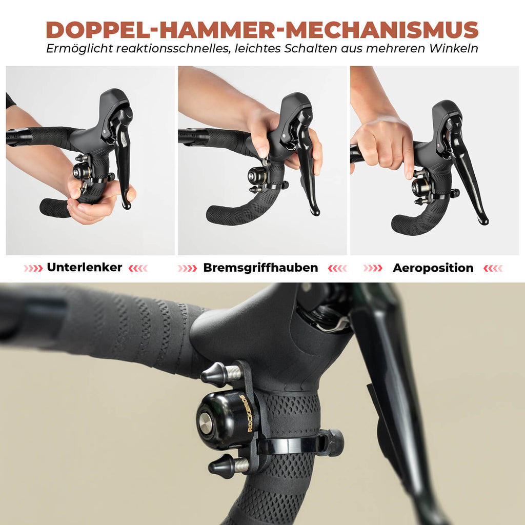 Rennrad MTB Fahrradklingel mit Doppel-Klopfer 180° drehbar