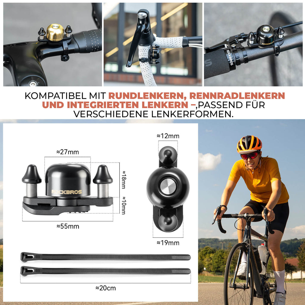 Rennrad MTB Fahrradklingel mit Doppel-Klopfer 180° drehbar
