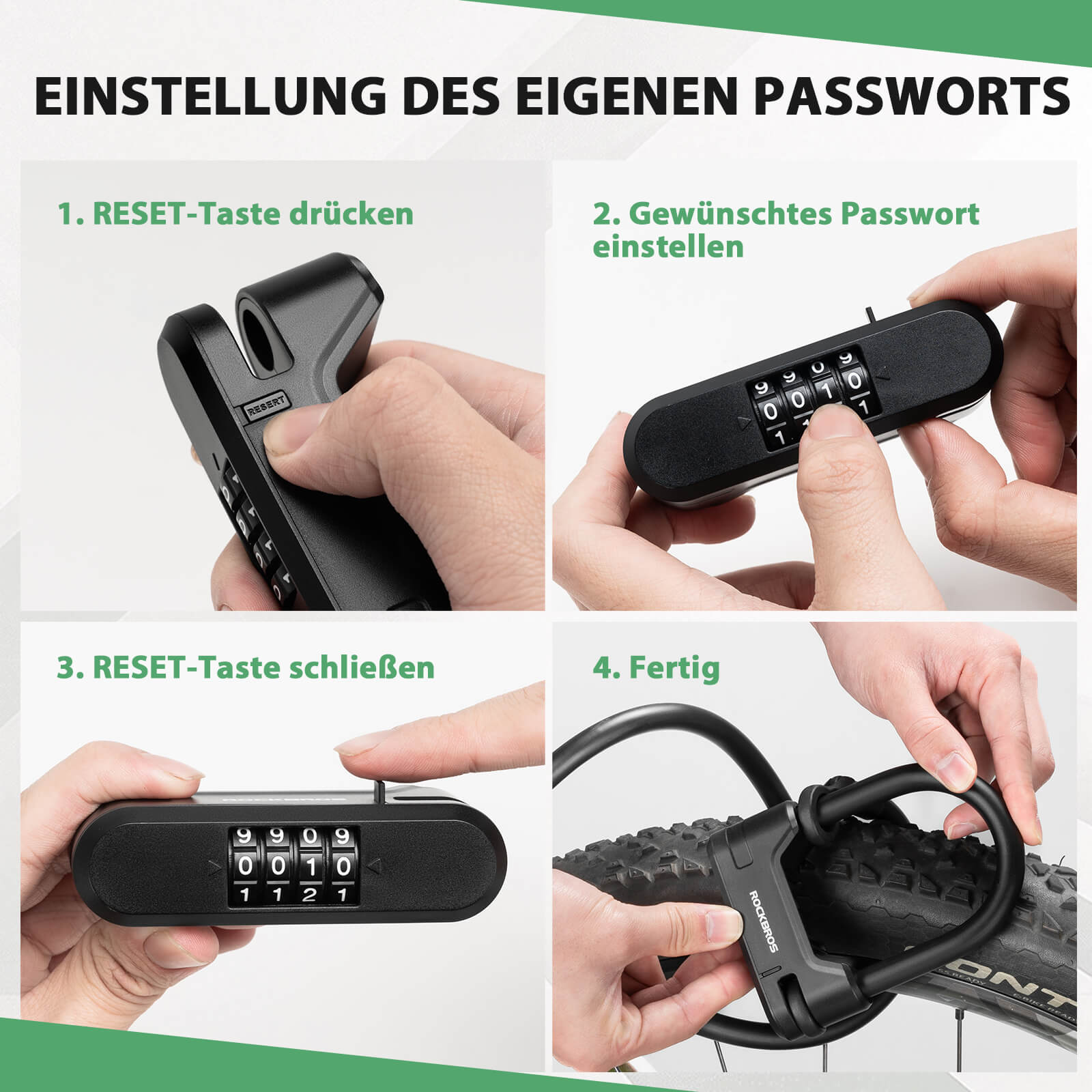 Fahrradschloss Zahlenschloss U-Bügelschloss mit Kabel ca. 1.1m