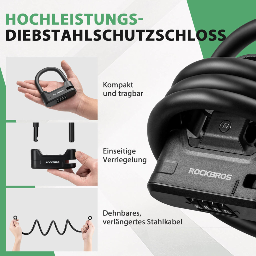 Fahrradschloss Zahlenschloss U-Bügelschloss mit Kabel ca. 1.1m