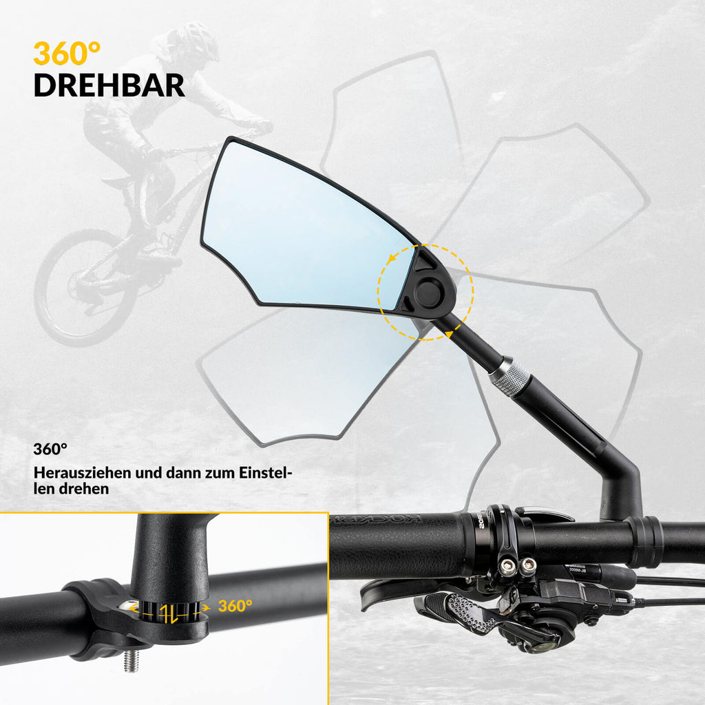 Fahrradspiegel Rückspiegel 360°Drehbar Klappbar für Lenker 20–23mm