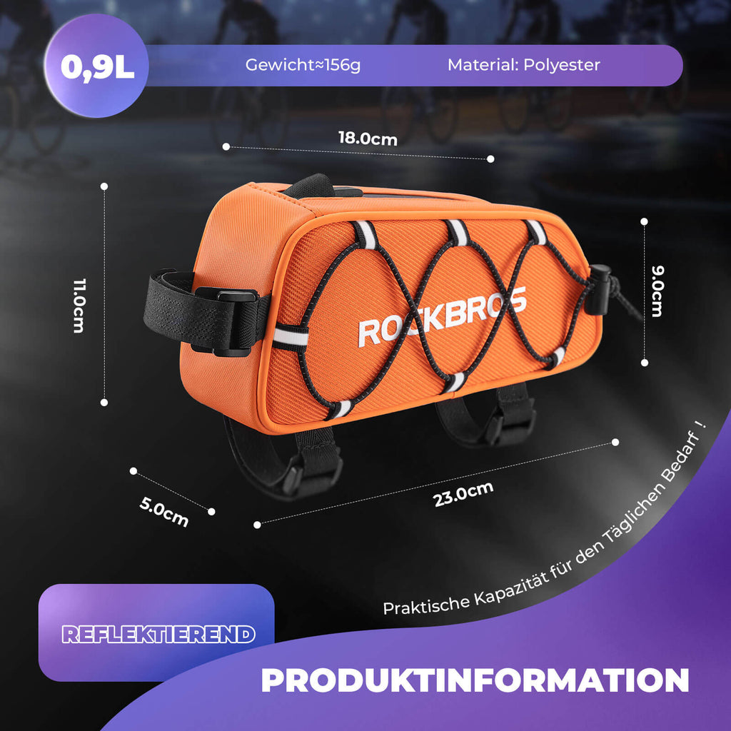 Oberrohrtasche 1 L Vollständig Reflektierend Weiß/Orange