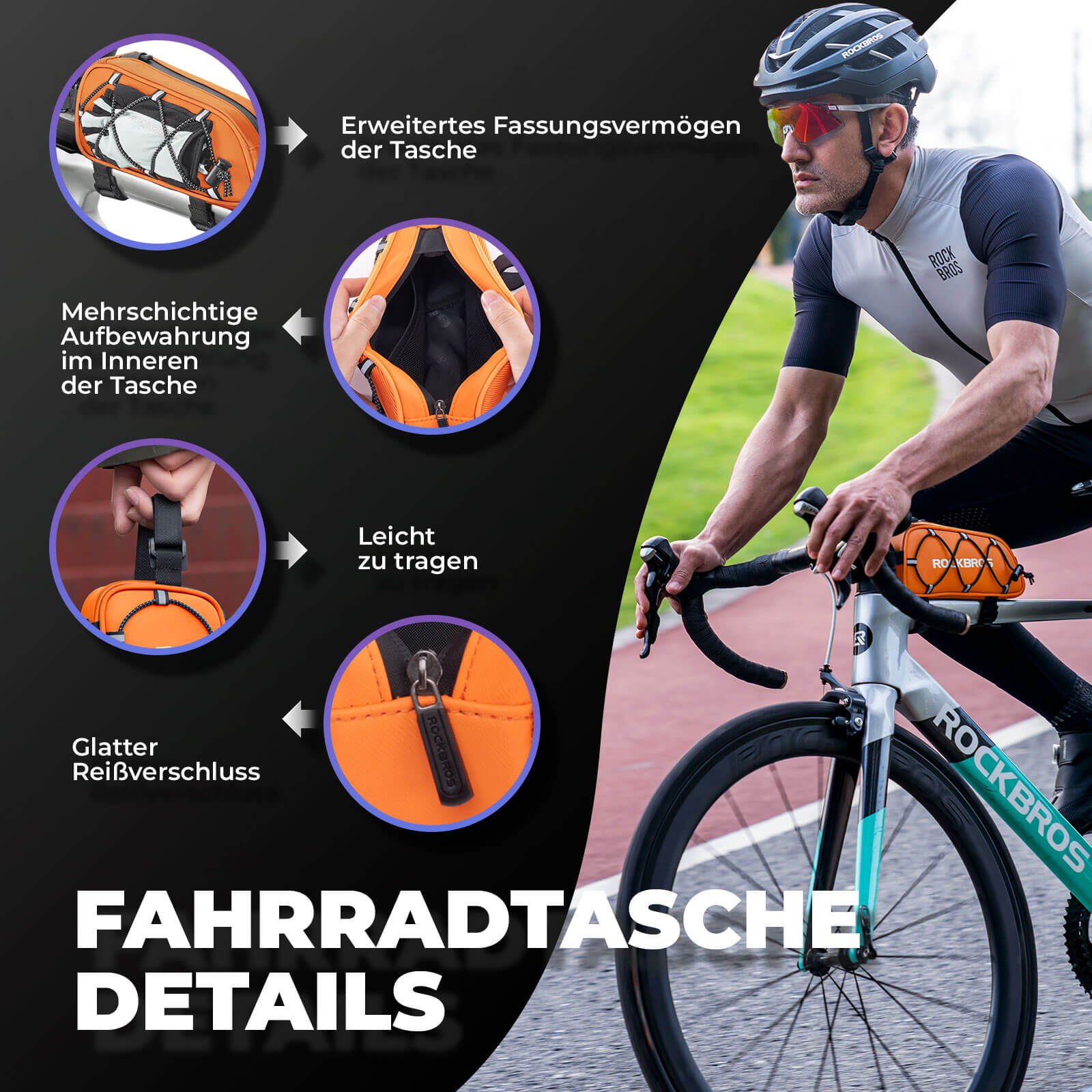 Oberrohrtasche 1 L Vollständig Reflektierend Weiß/Orange