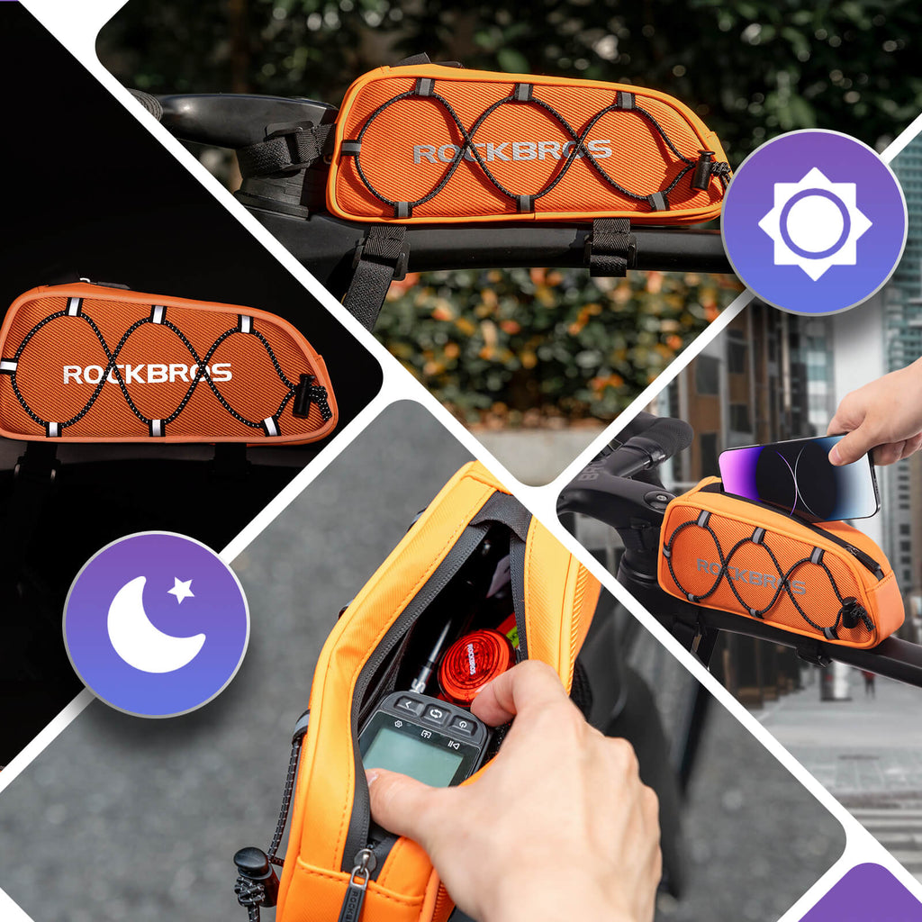 Oberrohrtasche 1 L Vollständig Reflektierend Weiß/Orange