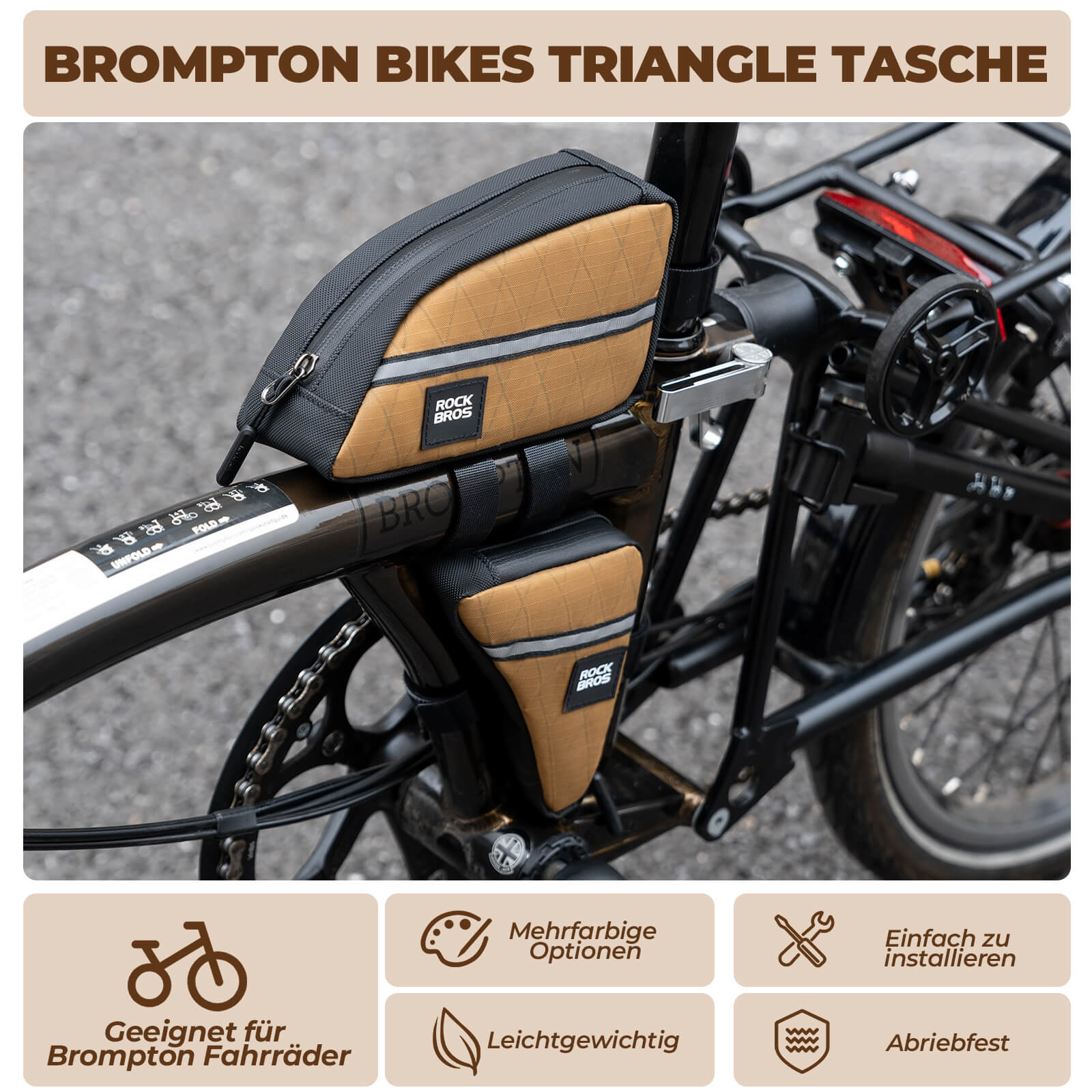 ROCKBROS Fahrradtasche Rahmentasche Dreiecktasche für Brompton 0,25/0,3L