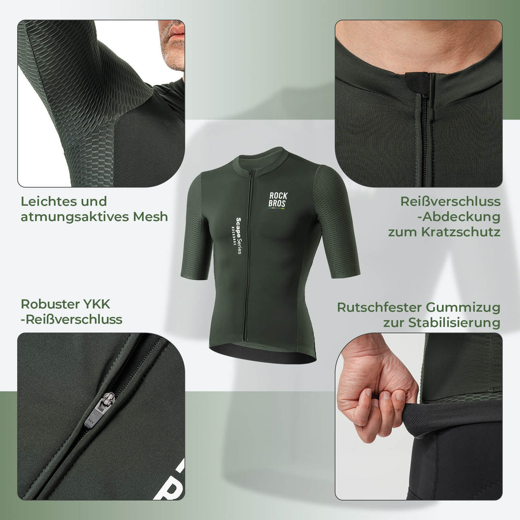 ROAD TO SKY Herren Kurzarm Radtrikot Jersey für MTB & Rennrad Grün