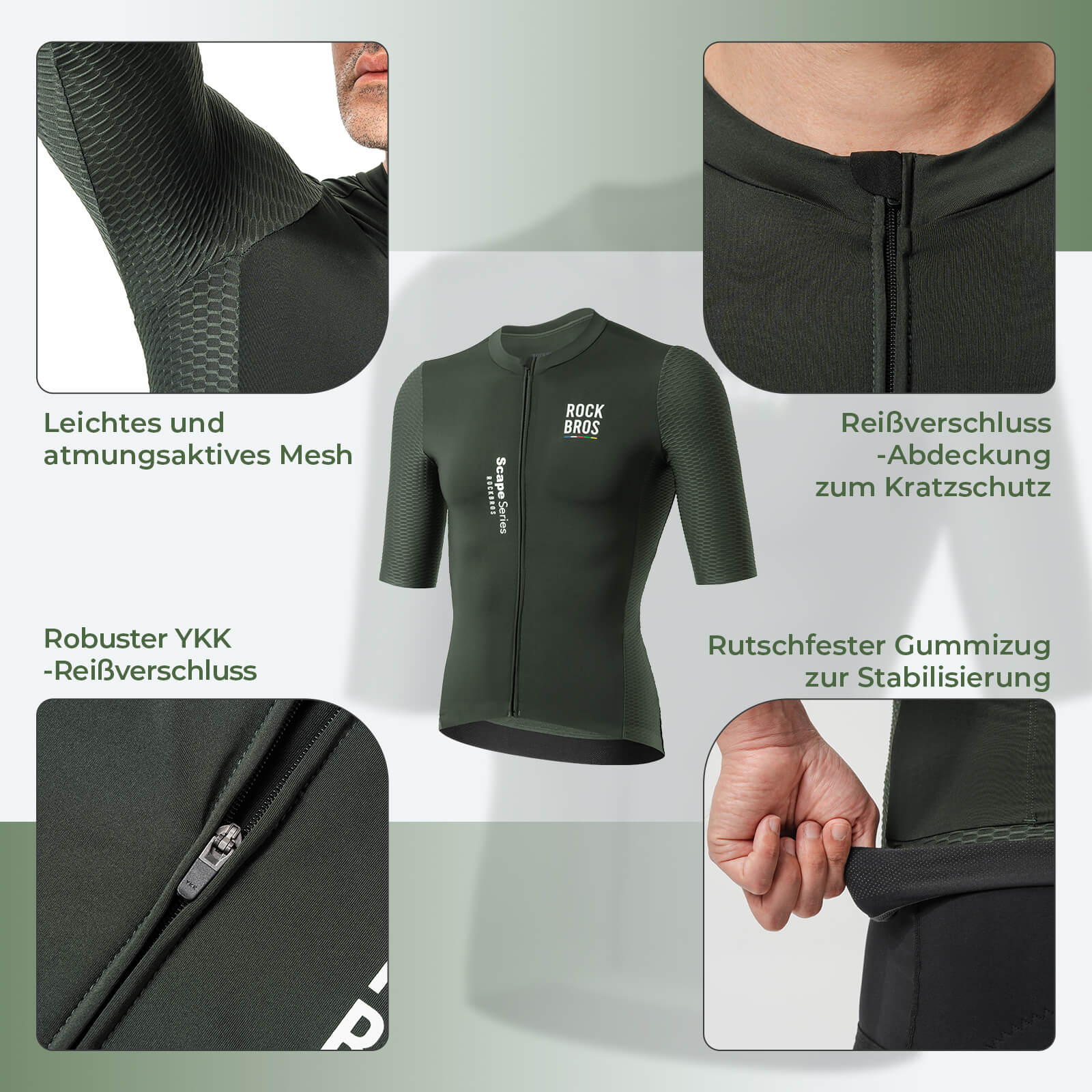ROAD TO SKY Herren Kurzarm Radtrikot Jersey für MTB & Rennrad Grün