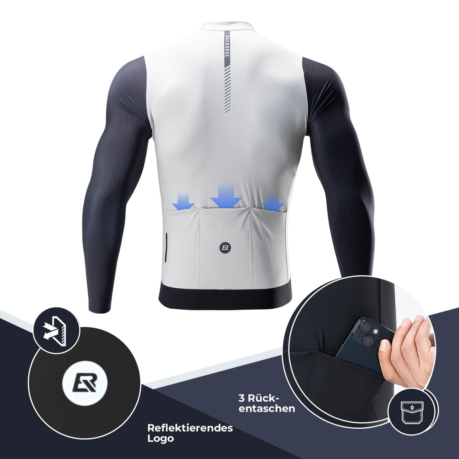 ROCKBROS Herren Langarm-Radtrikot Atmungsaktive Fahrrad Jersey Schnell Trocknend