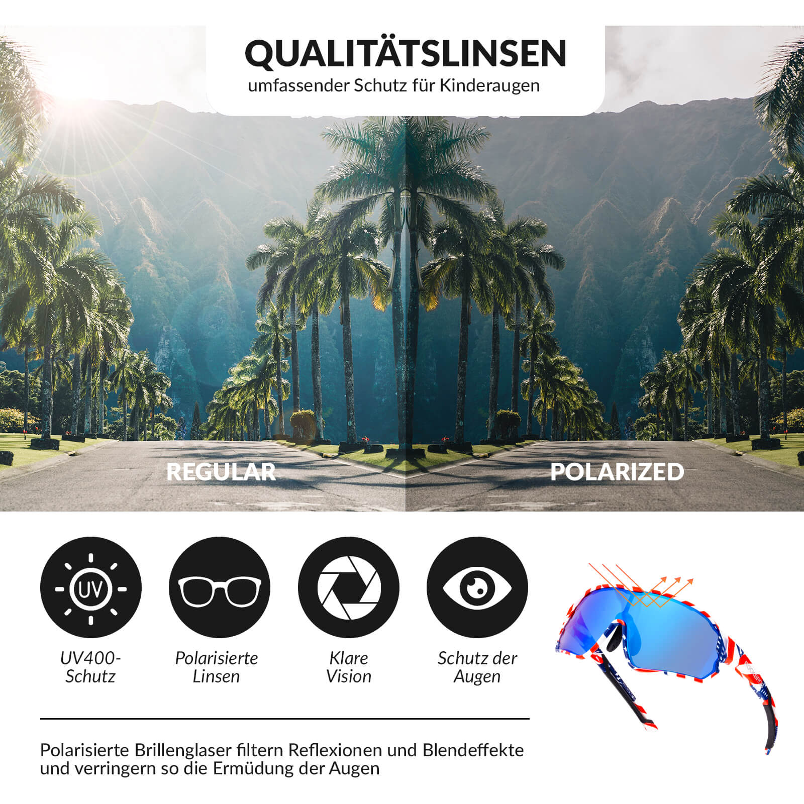 Polarisierte Kinder-Fahrradbrille mit UV400-Schutz