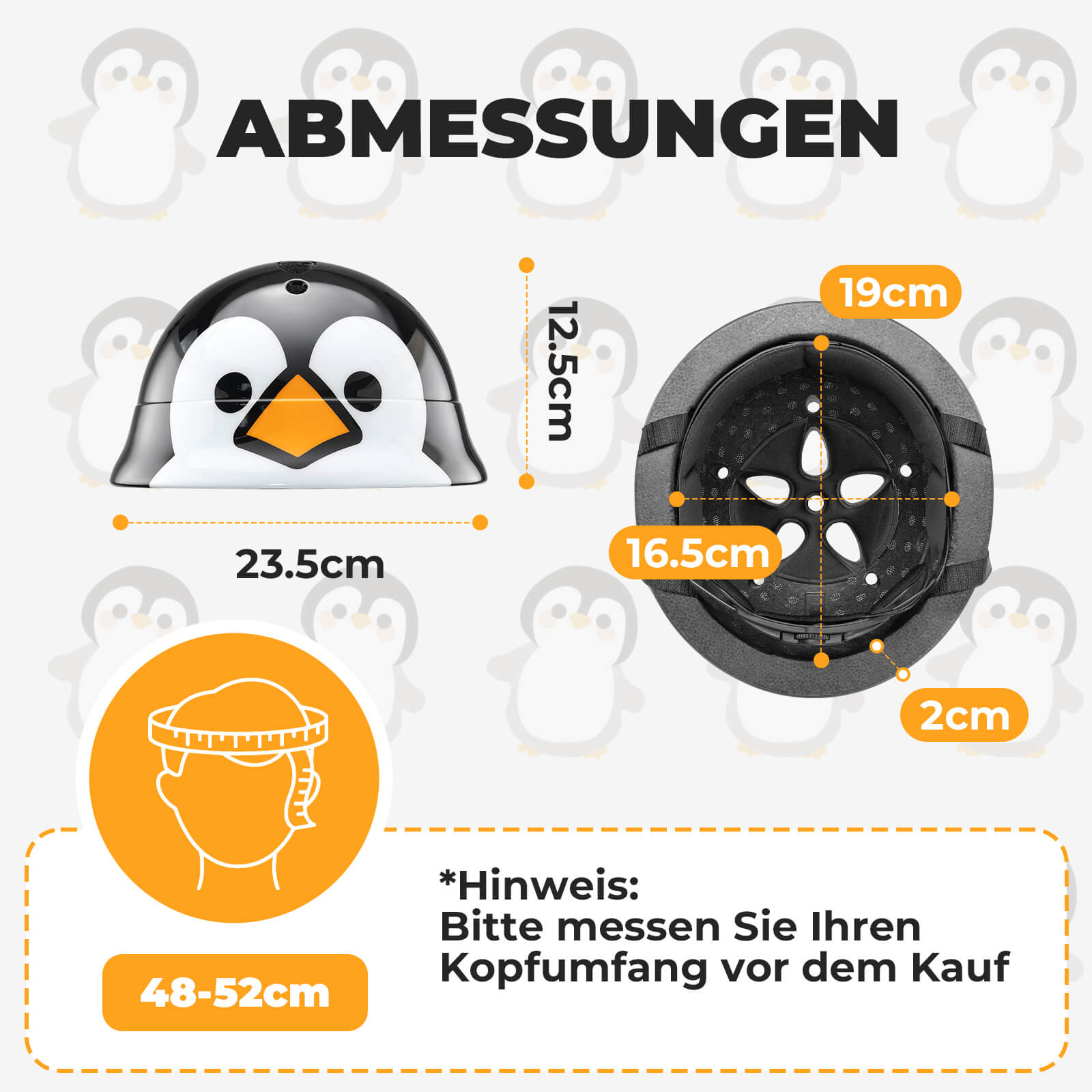 Kinderhelm Fahrradhelm 48-52cm 2-5 Jahre – Pinguin-Design