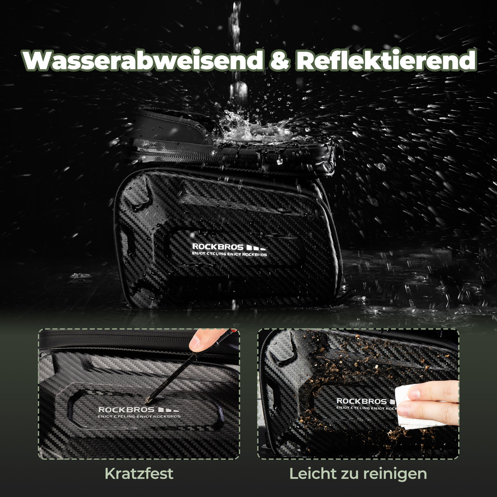 Oberrohrtasche für Smartphone mit Lichtschutz & Seitentaschen