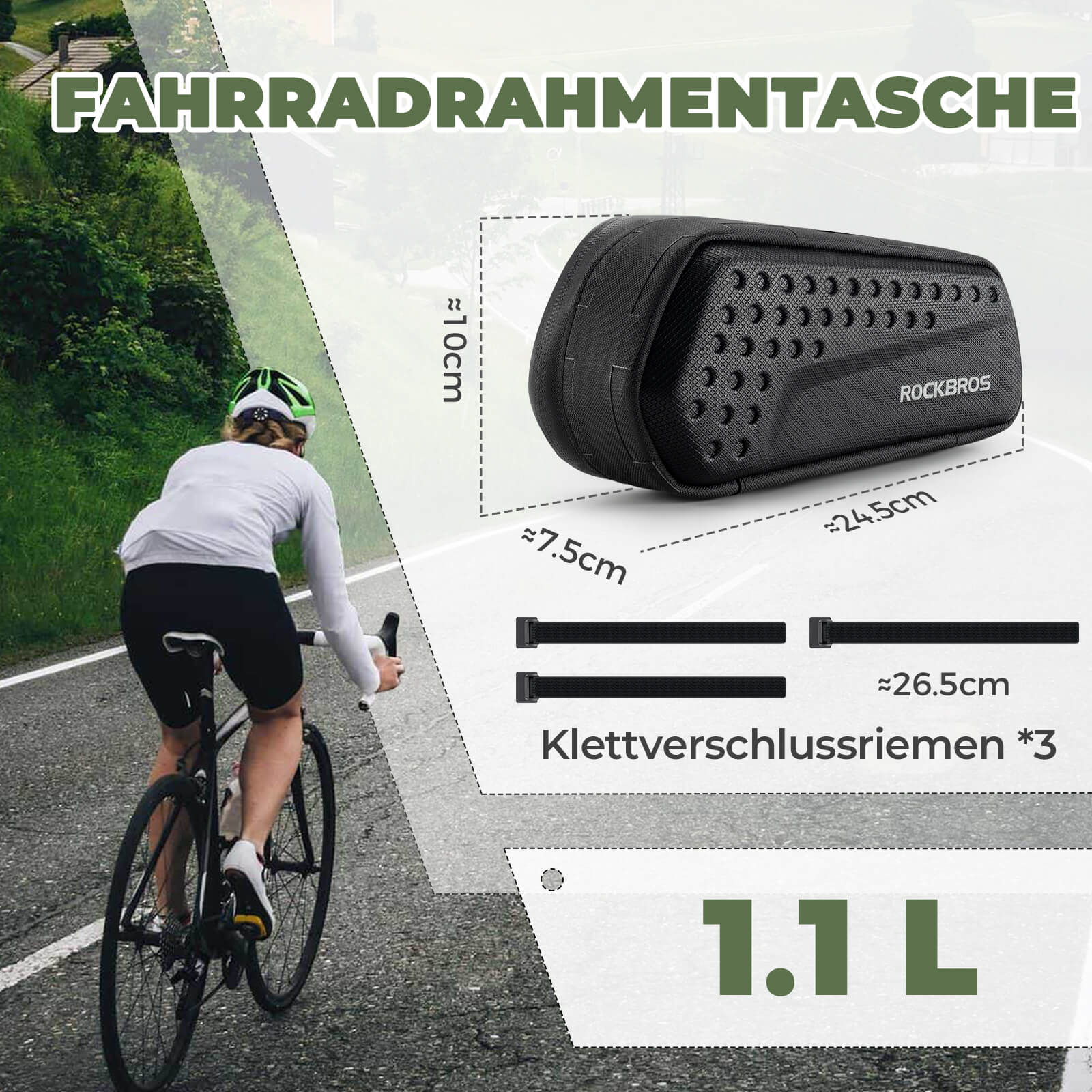 Rahmentasche Oberrohrtasche Schwarz 1,1L