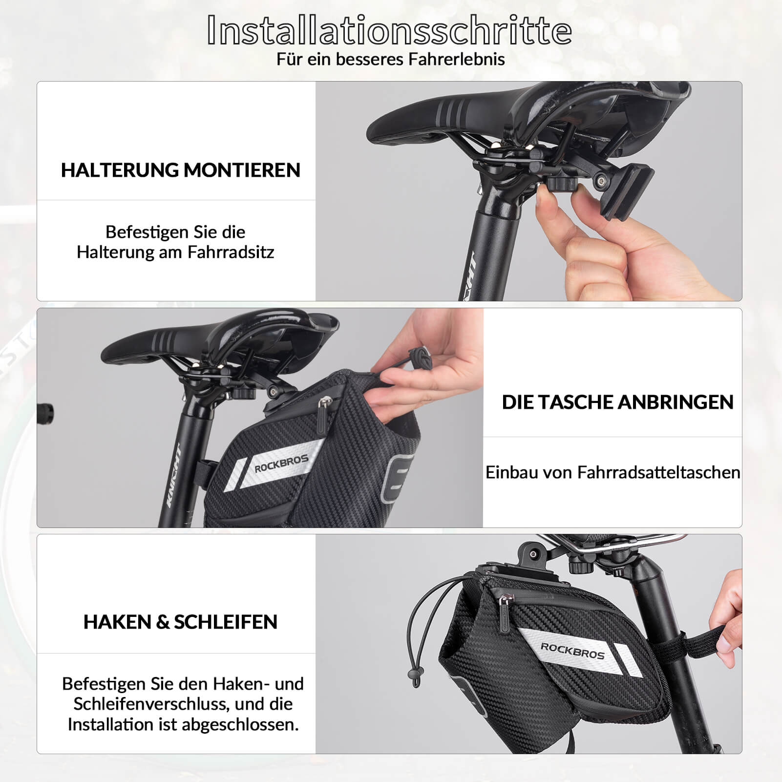 ROCKBROS Satteltasche Fahrradsitz Tasche mit Flaschenhalter Schwarz 1L