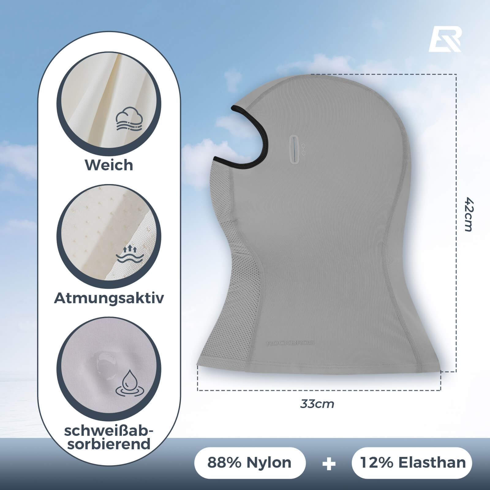 ROCKBROS Sommer Sturmhaube UPF40+ Balaclava Gesichtsmaske Schnelltrocknend