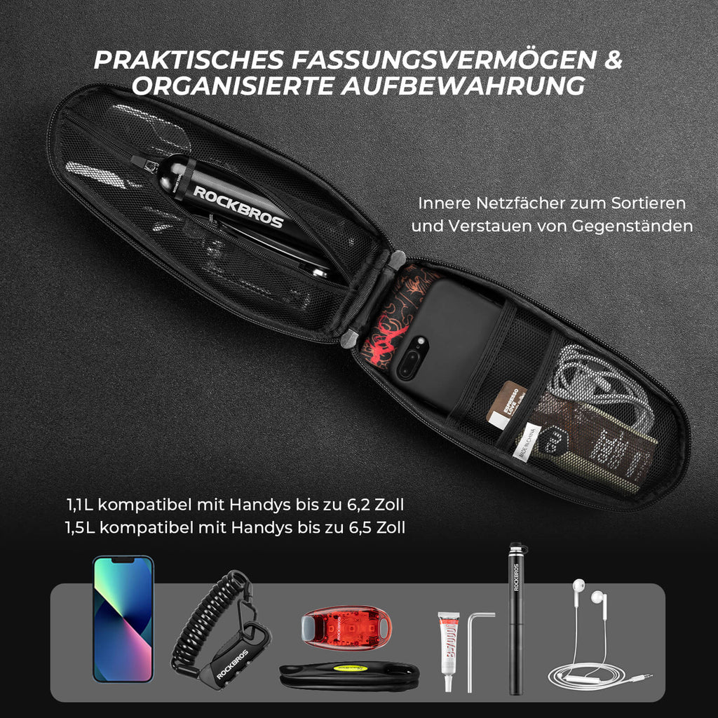 ROCKBROS Wasserdicht Oberrohrtasche Satteltasche 1L/1,5L Schwarz