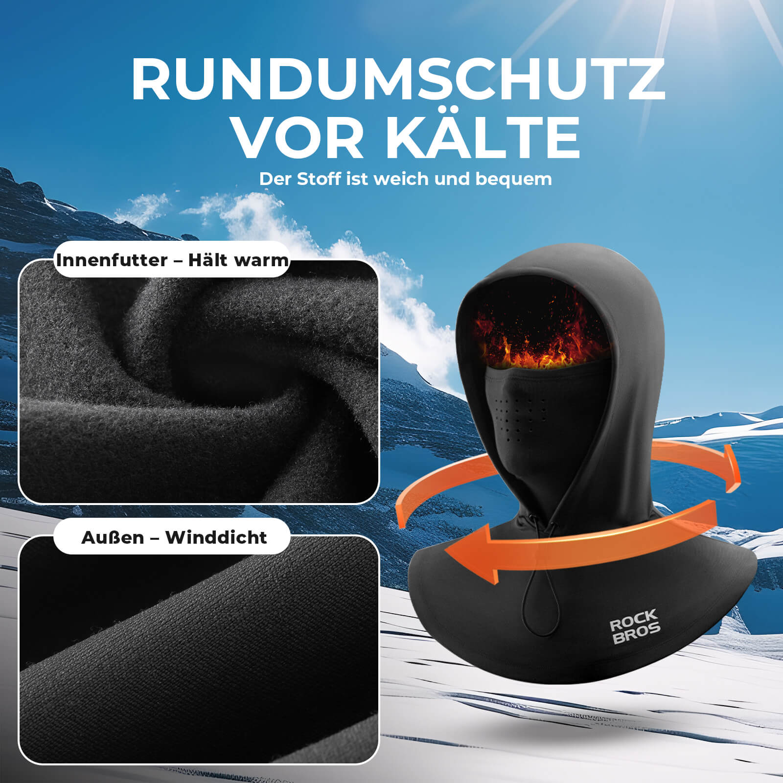 ROCKBROS Winter Sturmhaube Gesichtsmaske Warm Winddicht Balaclava Herren Damen