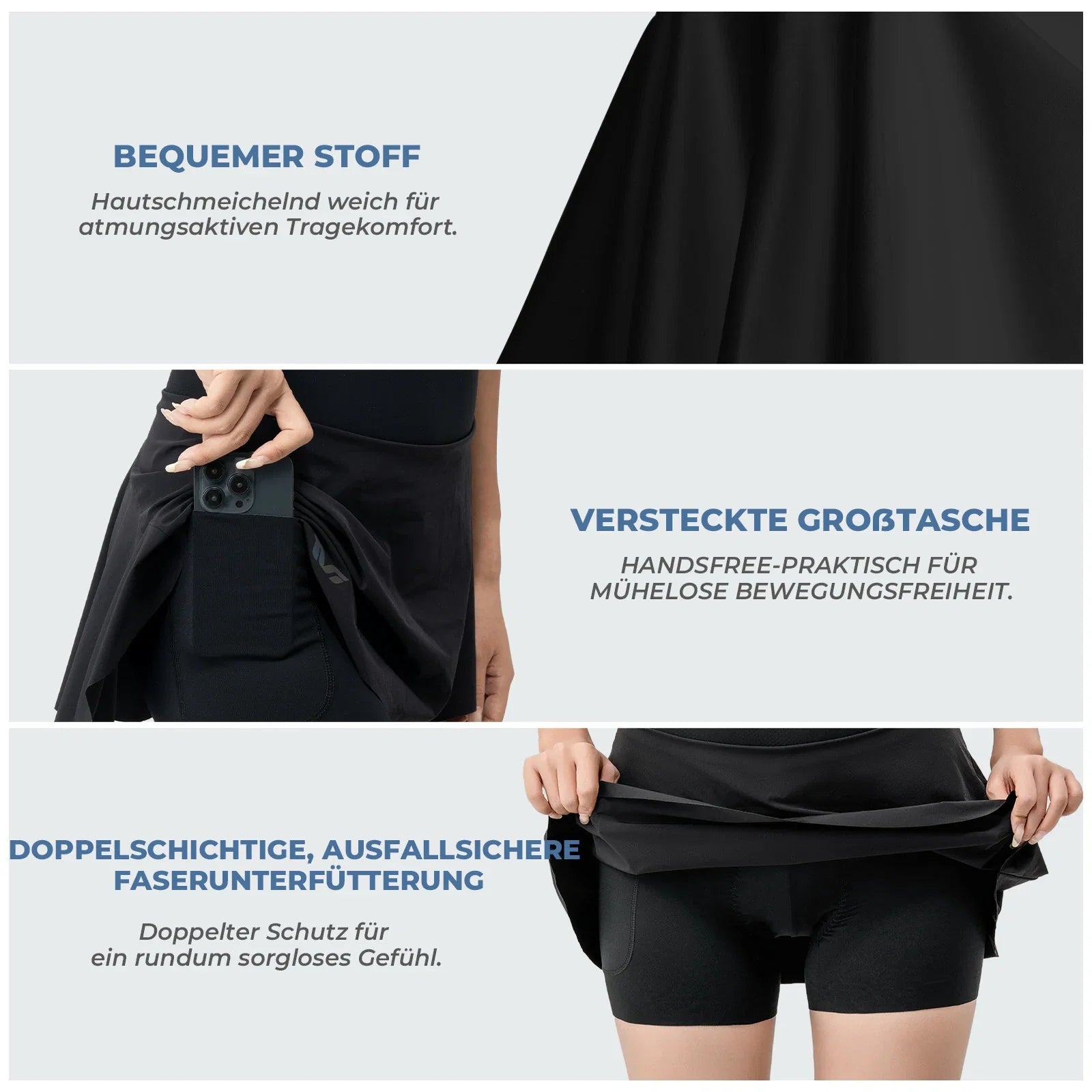 TVI Damen 2 in 1 Fahrradrock Kurze Gepolstert Radlerhose mit Tasche