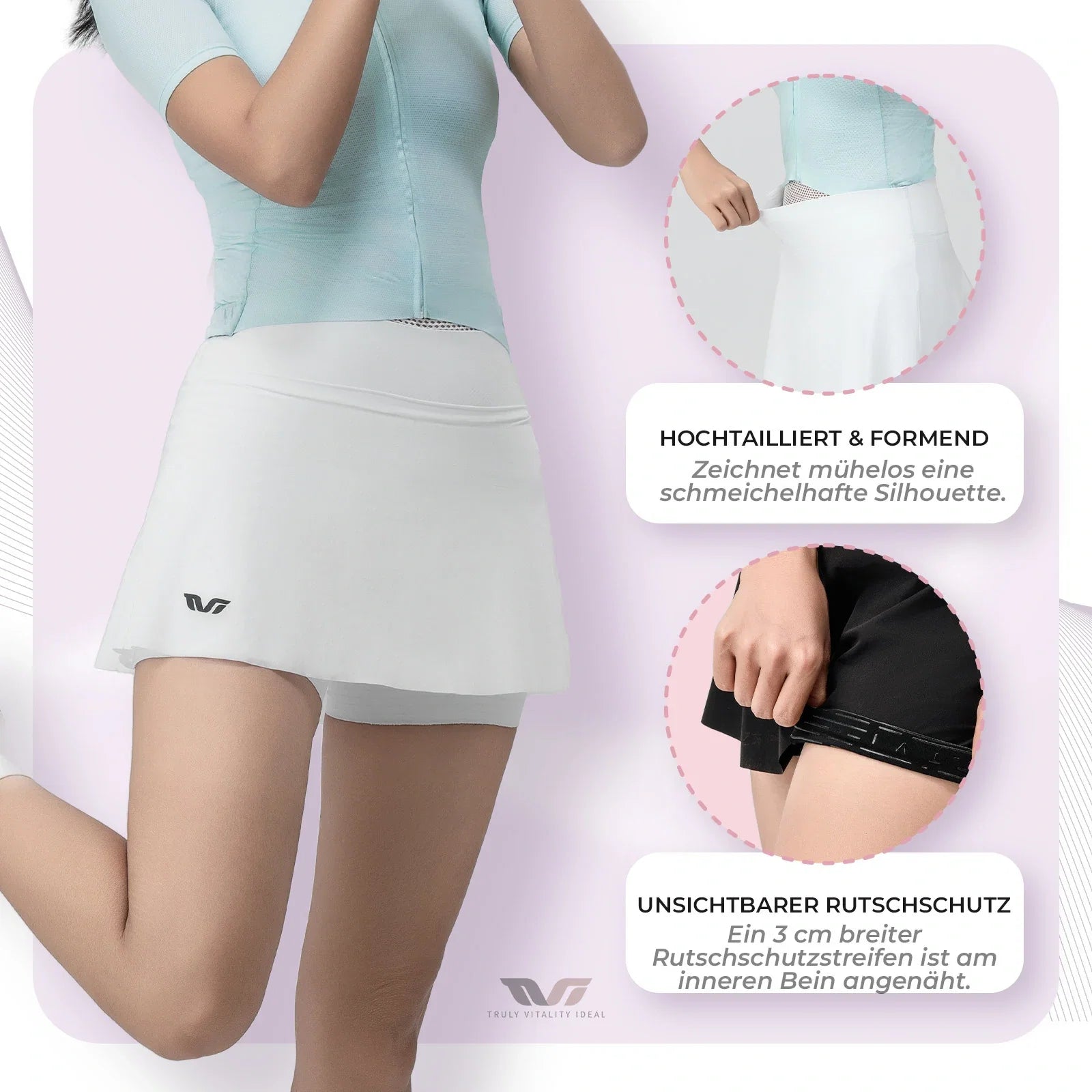 TVI Damen 2 in 1 Fahrradrock Kurze Gepolstert Radlerhose mit Tasche