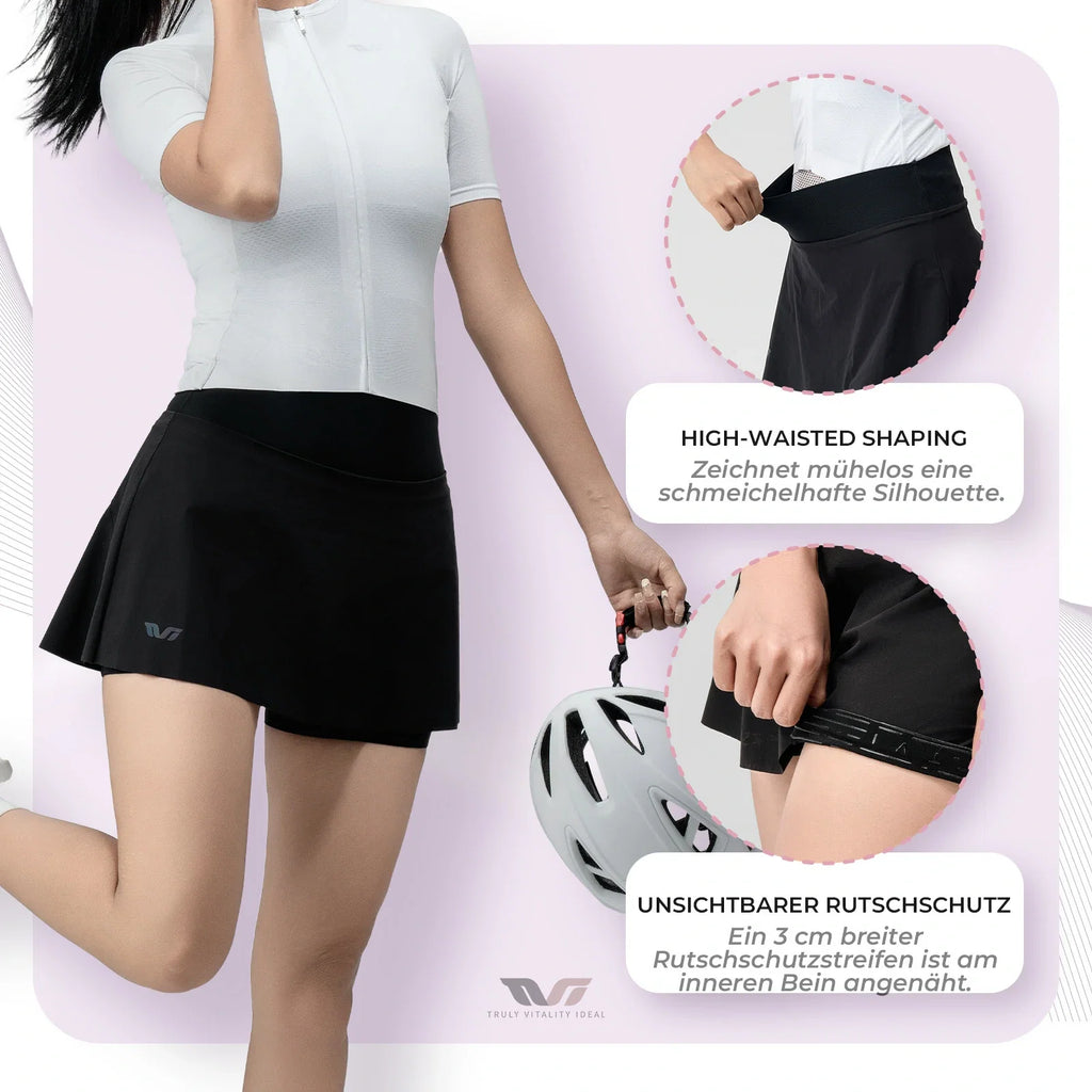 TVI Damen 2 in 1 Fahrradrock Kurze Gepolstert Radlerhose mit Tasche