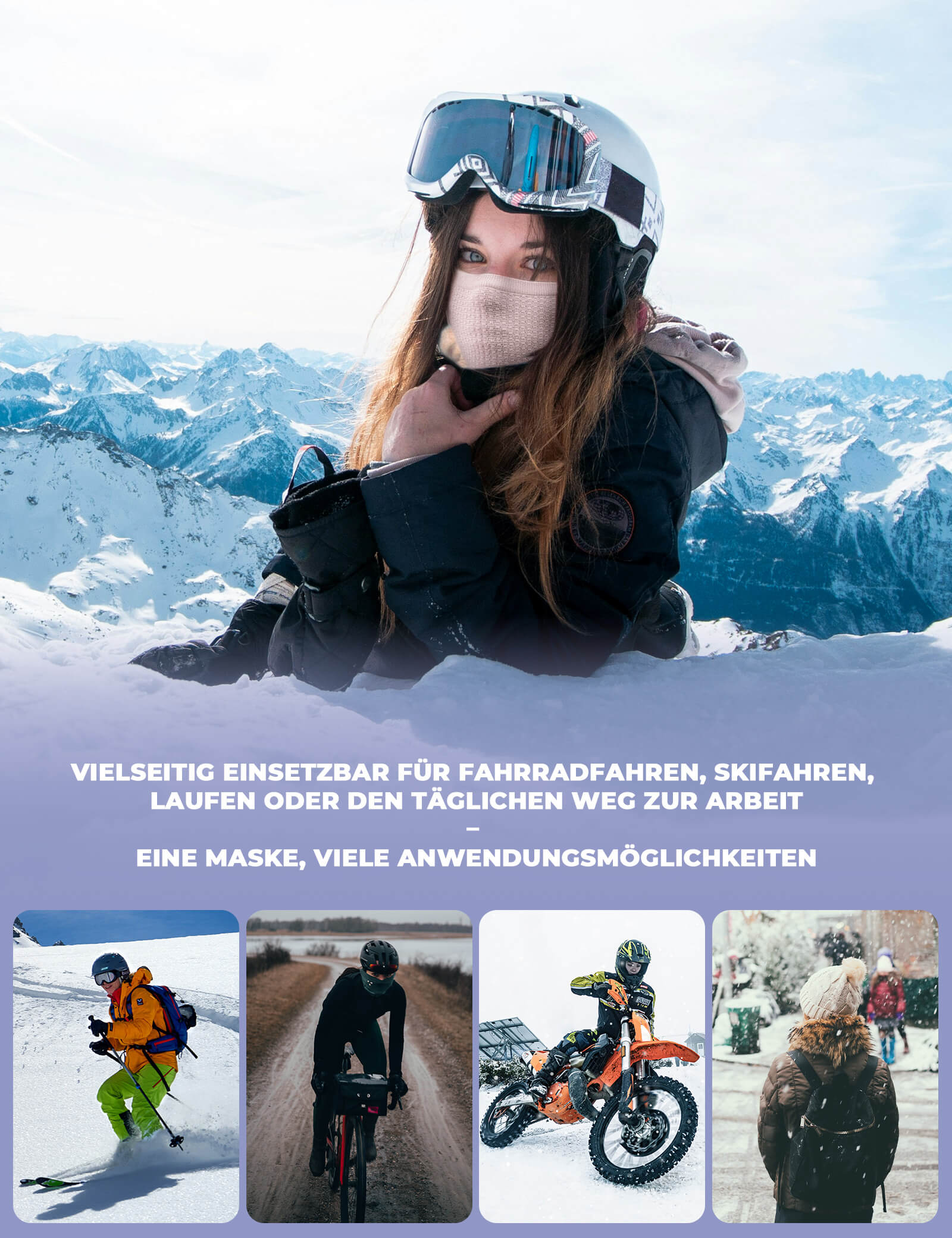 TVI Damen Winter Halbe Sturmhaube Warme Ski Mask Halstuch Winddichte Atmungsaktive