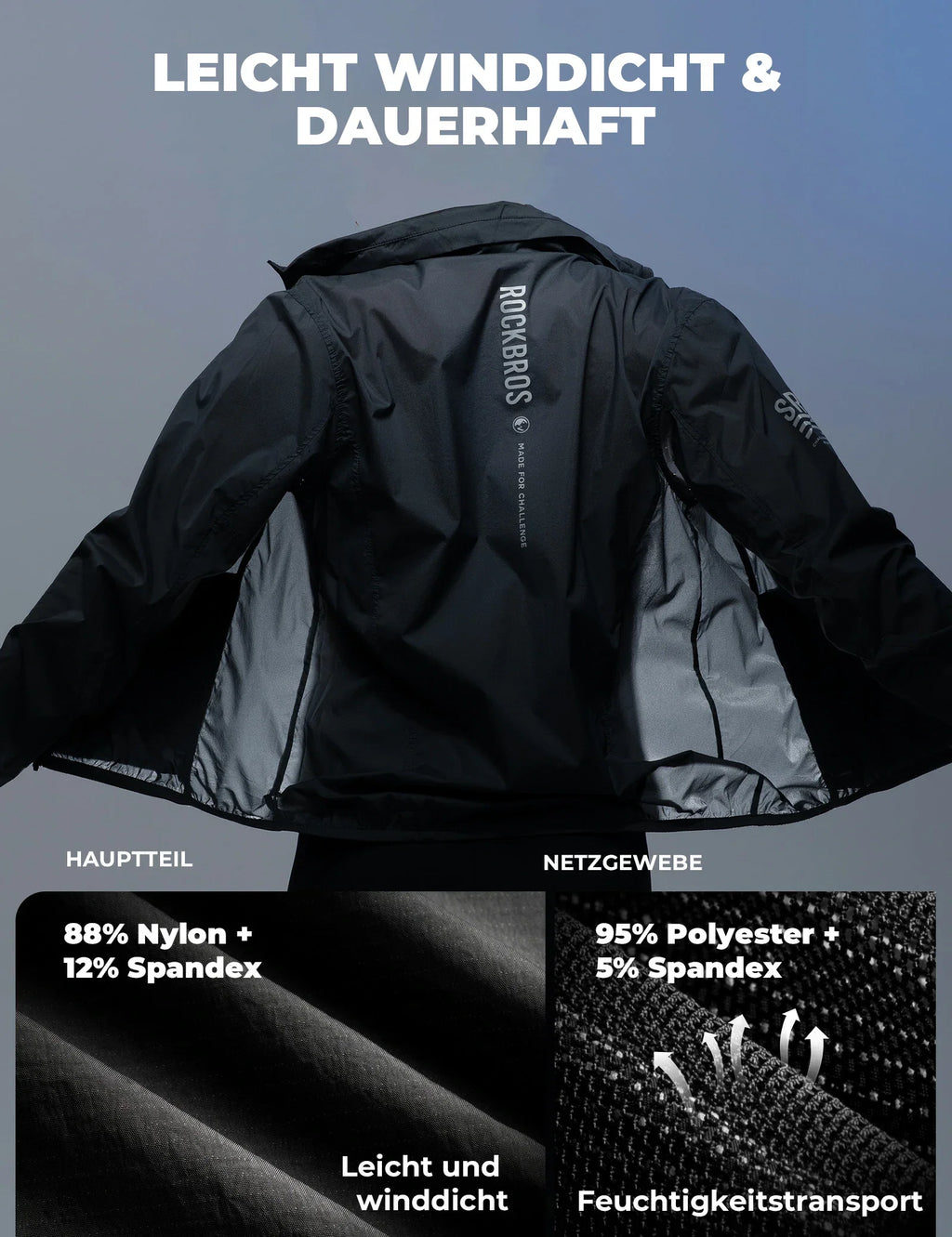 Winddichte Fahrradjacke, Leichte Atmungsaktive Schnelltrocknende Windbreaker, Faltbare