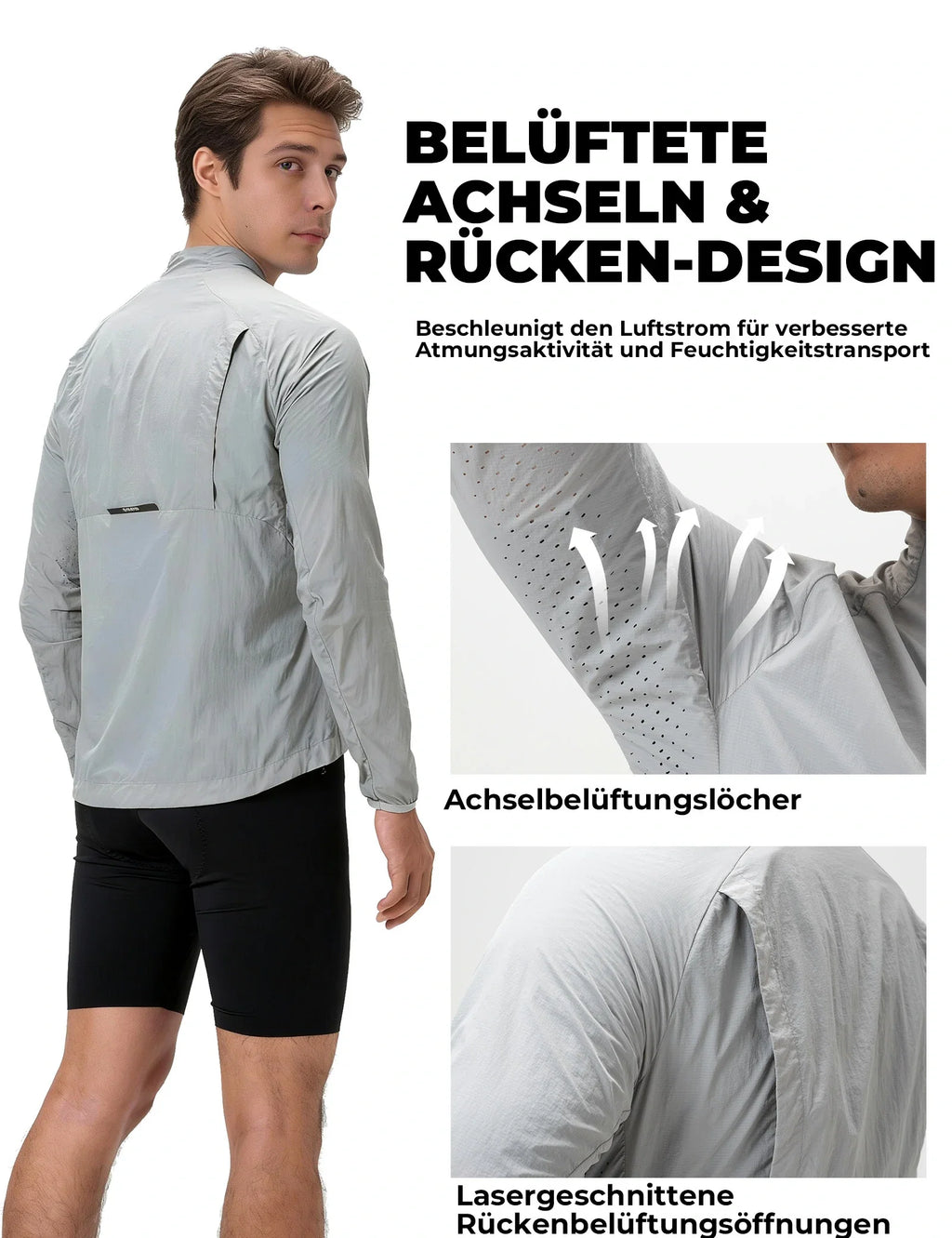 Winddichte Fahrradjacke, Leichte Atmungsaktive Schnelltrocknende Windbreaker, Faltbare