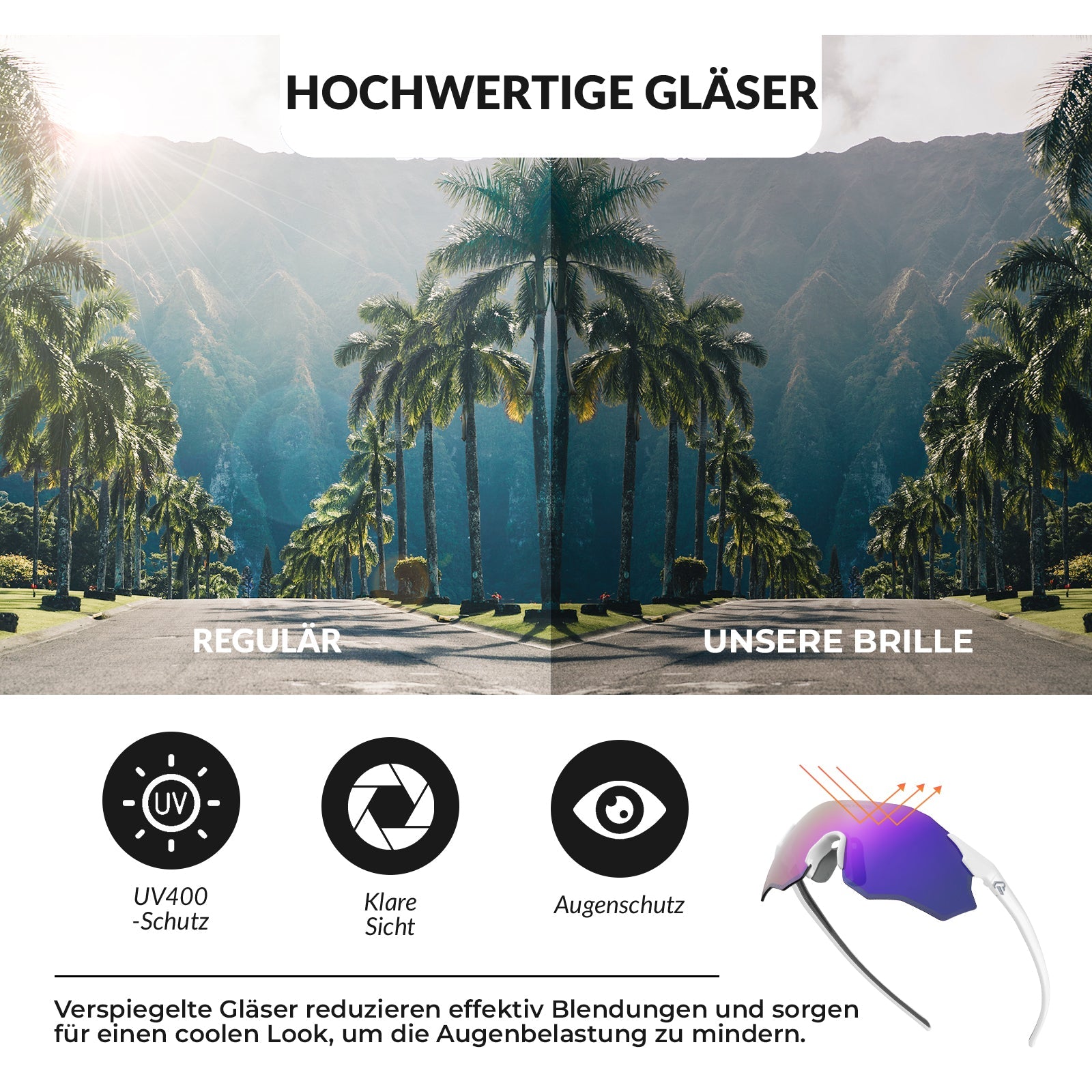 Fahrradbrille Verspiegelte Gläser UV400-Schutz Ohne Rahmen -SWIFT