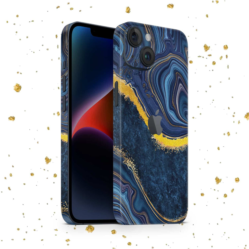 iPhone 15 Skin mit 24K Gold Luxury Blue