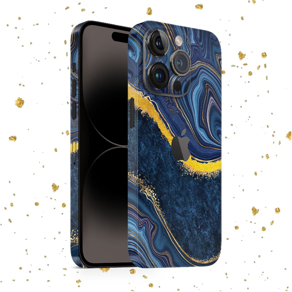 iPhone 15 Pro Skin mit 24K Gold Luxury Blue