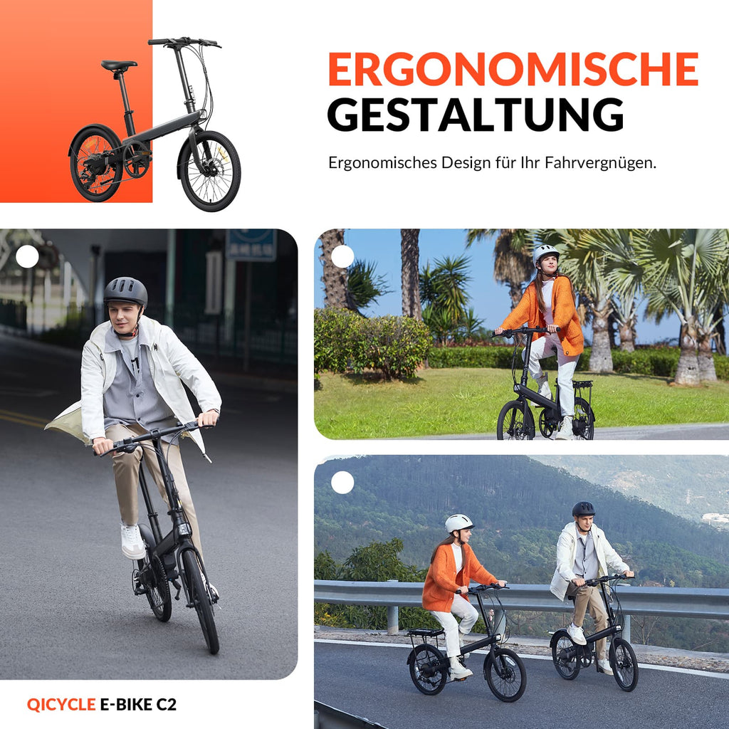 QiCYCLE E-Bike 20 Zoll klappbare Elektrofahrrad mit 8 Gangschaltung bis 25km/h für Jugendliche und Erwachsene