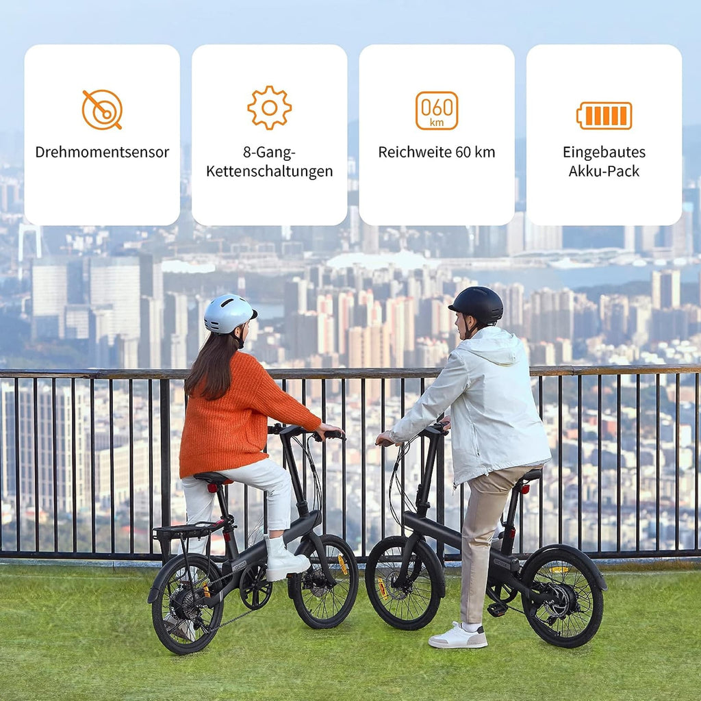 QiCYCLE E-Bike 20 Zoll klappbare Elektrofahrrad mit 8 Gangschaltung bis 25km/h für Jugendliche und Erwachsene