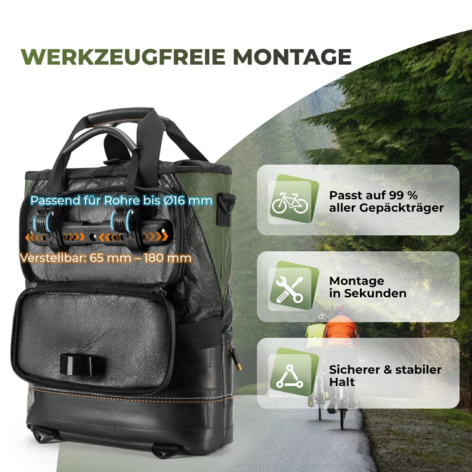 ROAD TO SKY Nachhaltige Fahrrad-Gepäckträgertasche aus recycelten Reifen 12L
