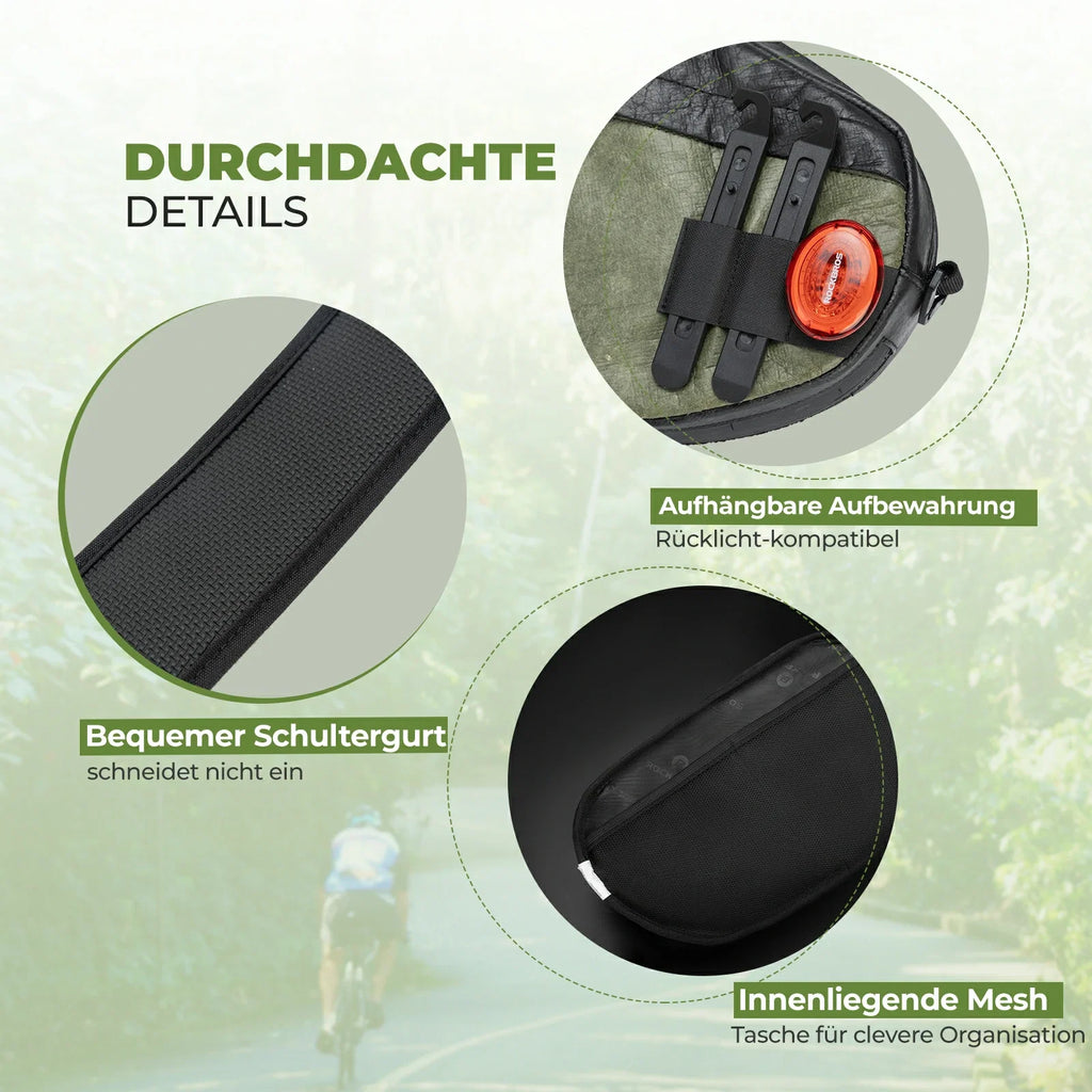 ROAD TO SKY Nachhaltige Fahrrad-Lenkertasche aus recycelten Reifen 2.5L