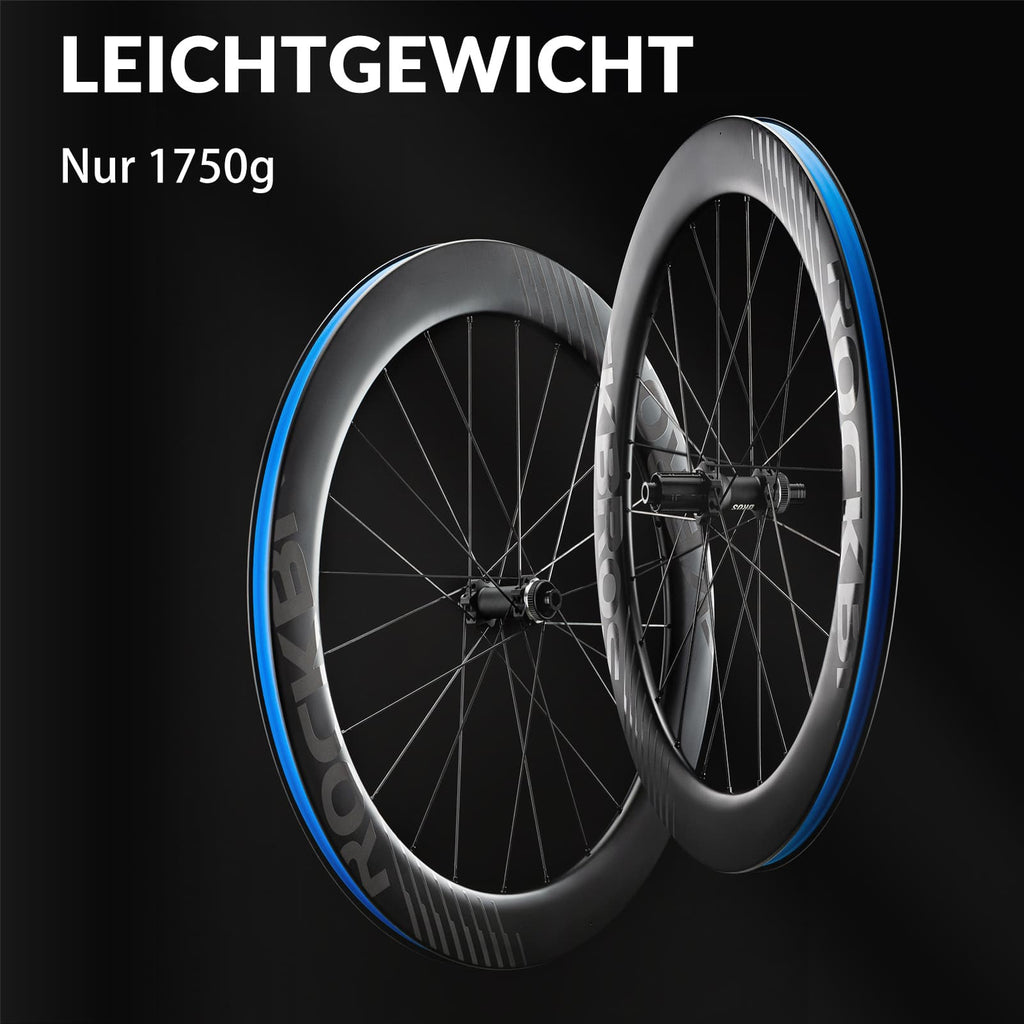 ROCKBROS 700C Carbon Laufradsatz 65mm Scheibenbremse Steckachse Laufrad Set für Rennrad